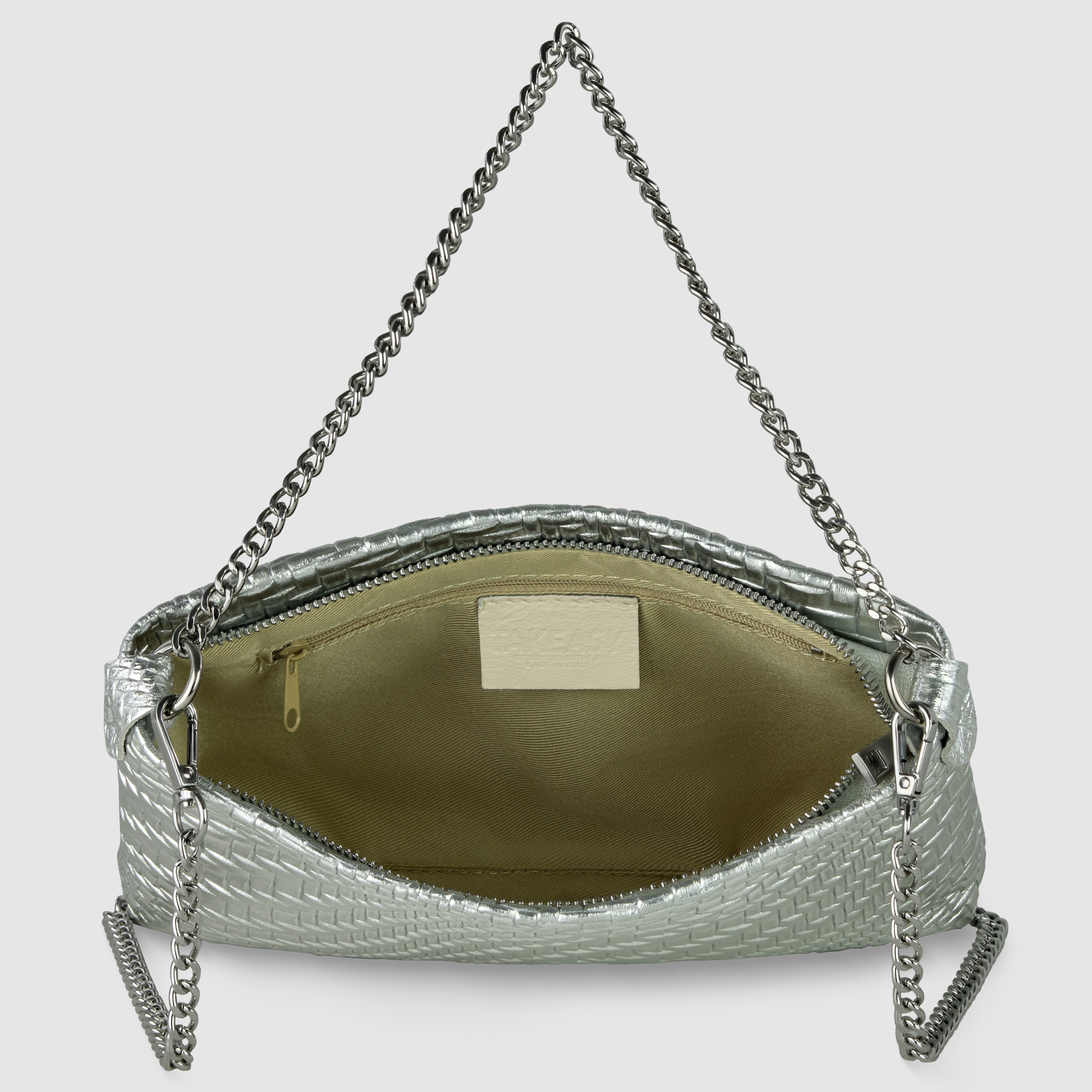 Italian Metallic Suede Grid Pattern Crossbody Bag with Chain Straps