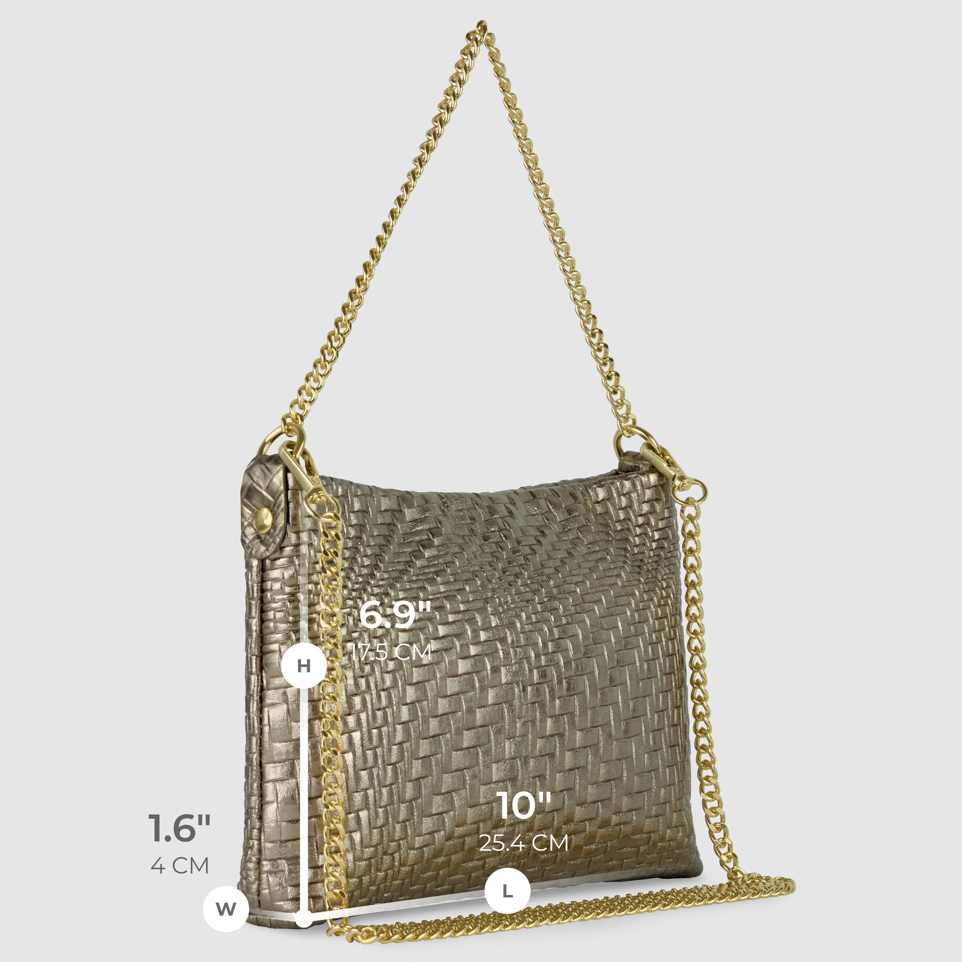 Italian Metallic Suede Grid Pattern Crossbody Bag with Chain Straps