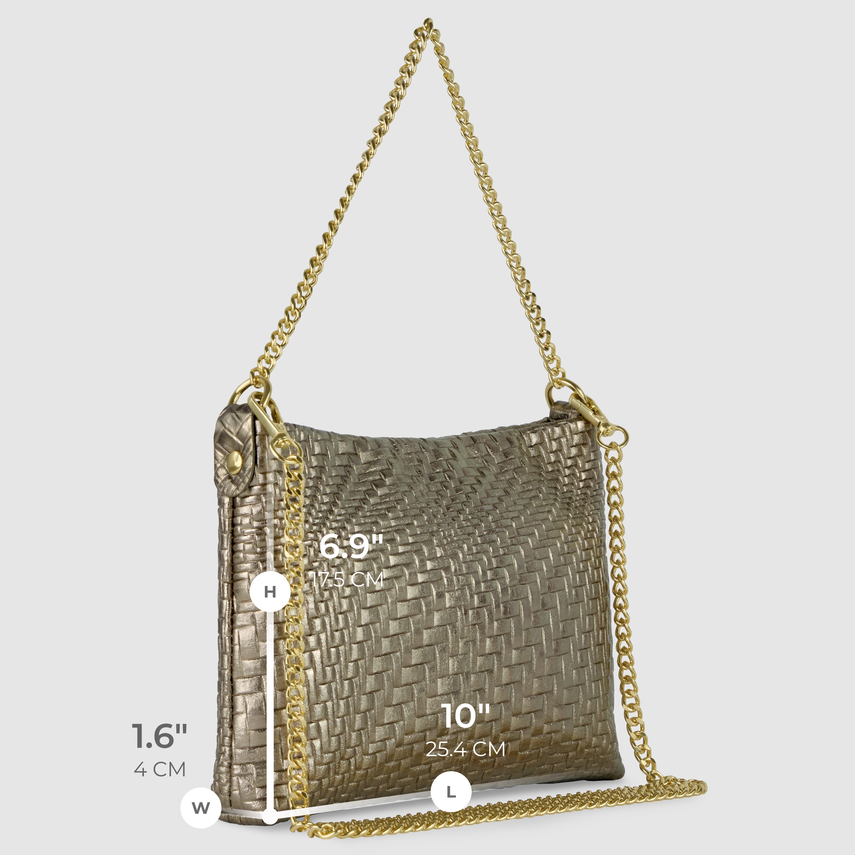 Italian Metallic Suede Grid Pattern Crossbody Bag with Chain Straps