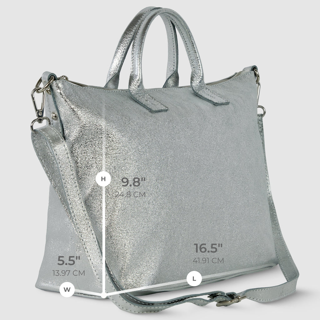 Italian Genuine Metallic Suede Top-Handle Bag with Detachable Strap