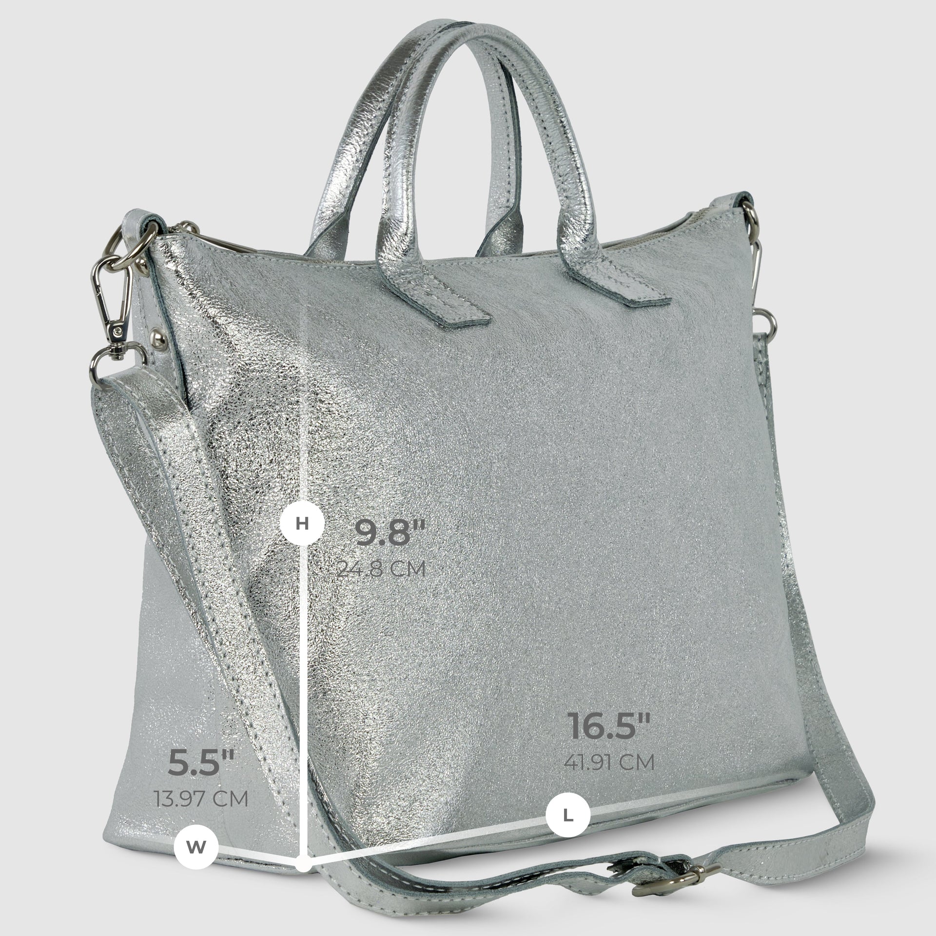 Italian Genuine Metallic Suede Top-Handle Bag with Detachable Strap