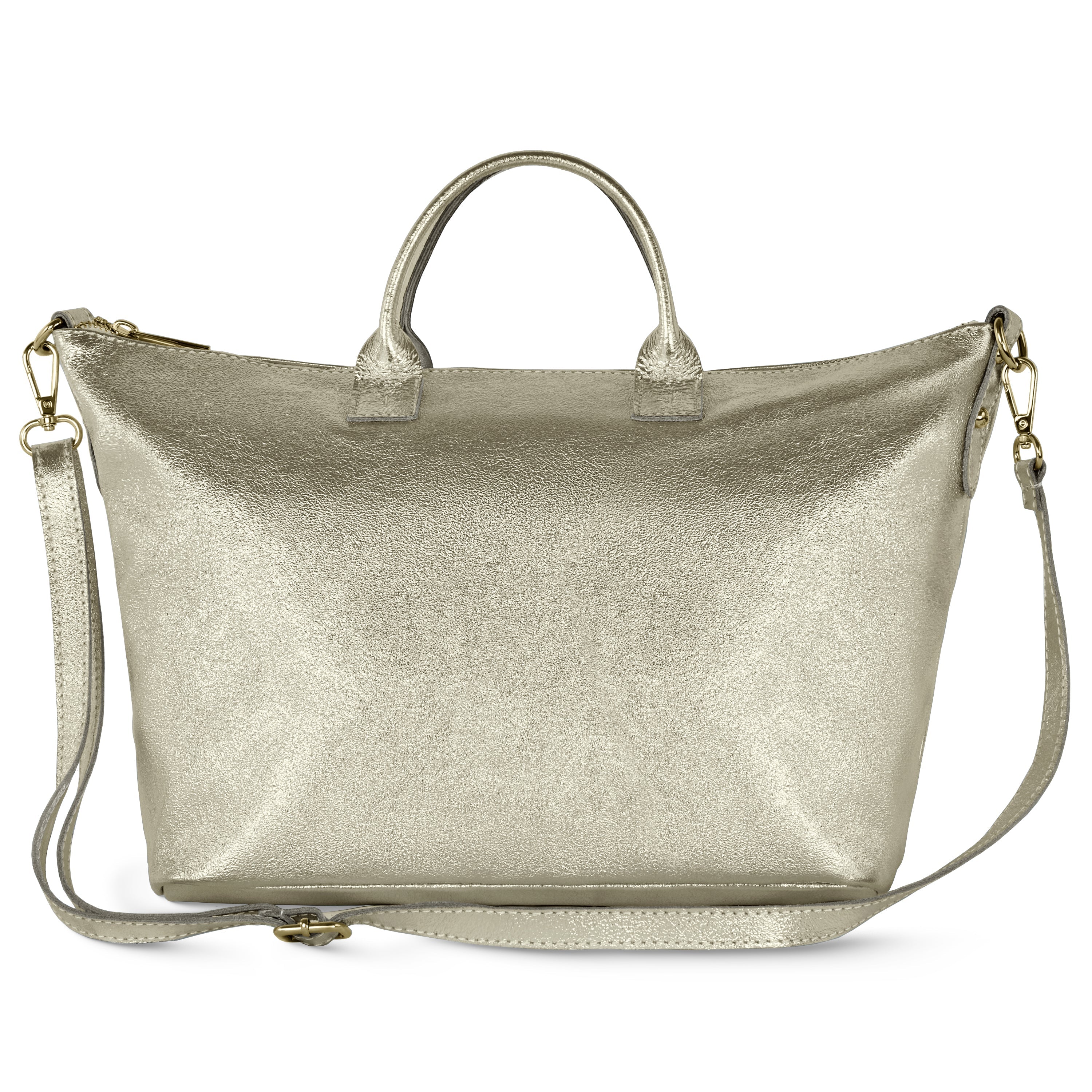 Italian Genuine Metallic Suede Top-Handle Bag with Detachable Strap
