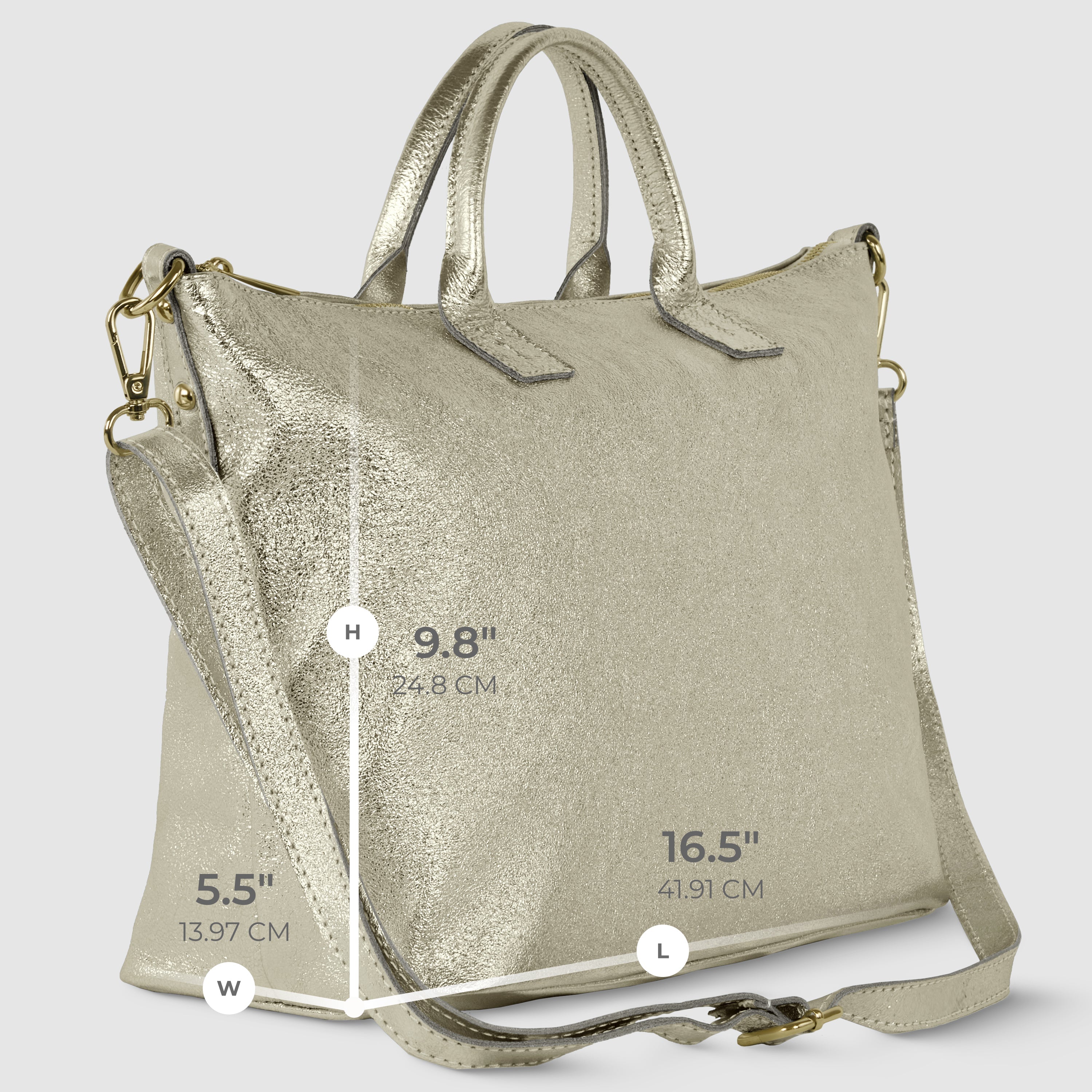 Italian Genuine Metallic Suede Top-Handle Bag with Detachable Strap