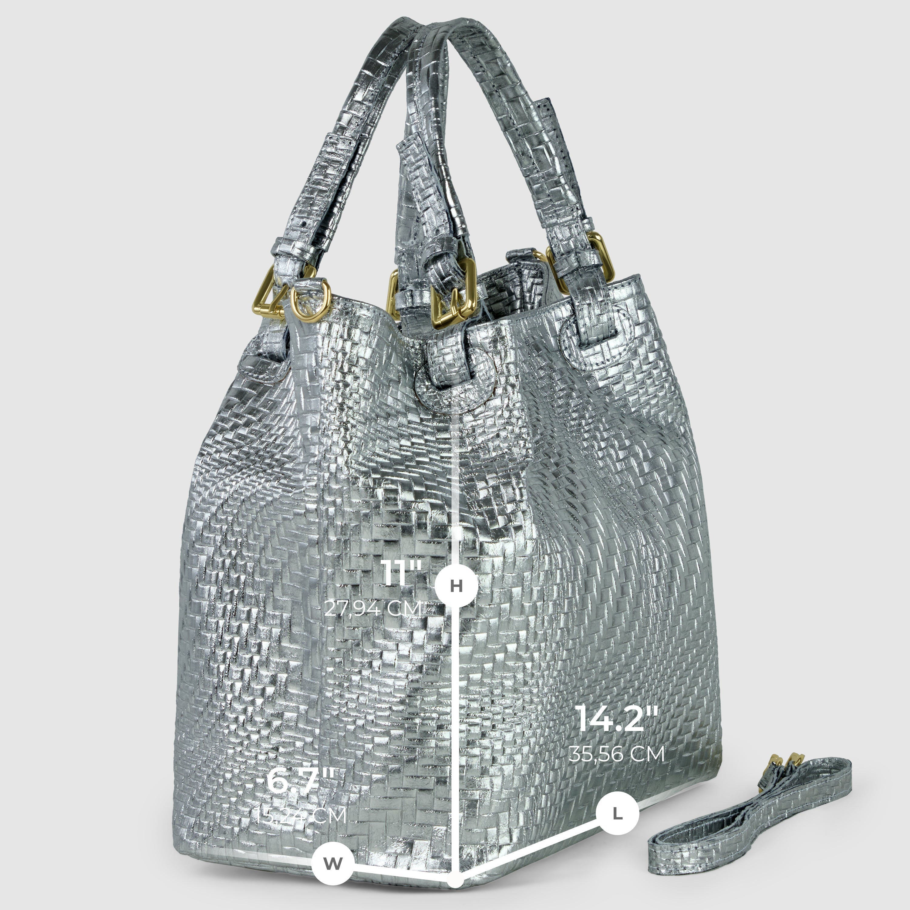 Italian Metallic Suede Geometric Top-Handle Bag with Strap