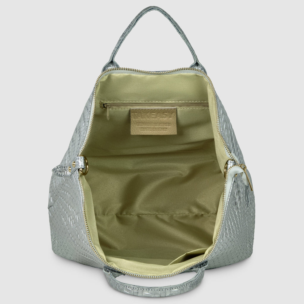 Italian Metallic Suede Geometric Top-Handle Bag with Strap
