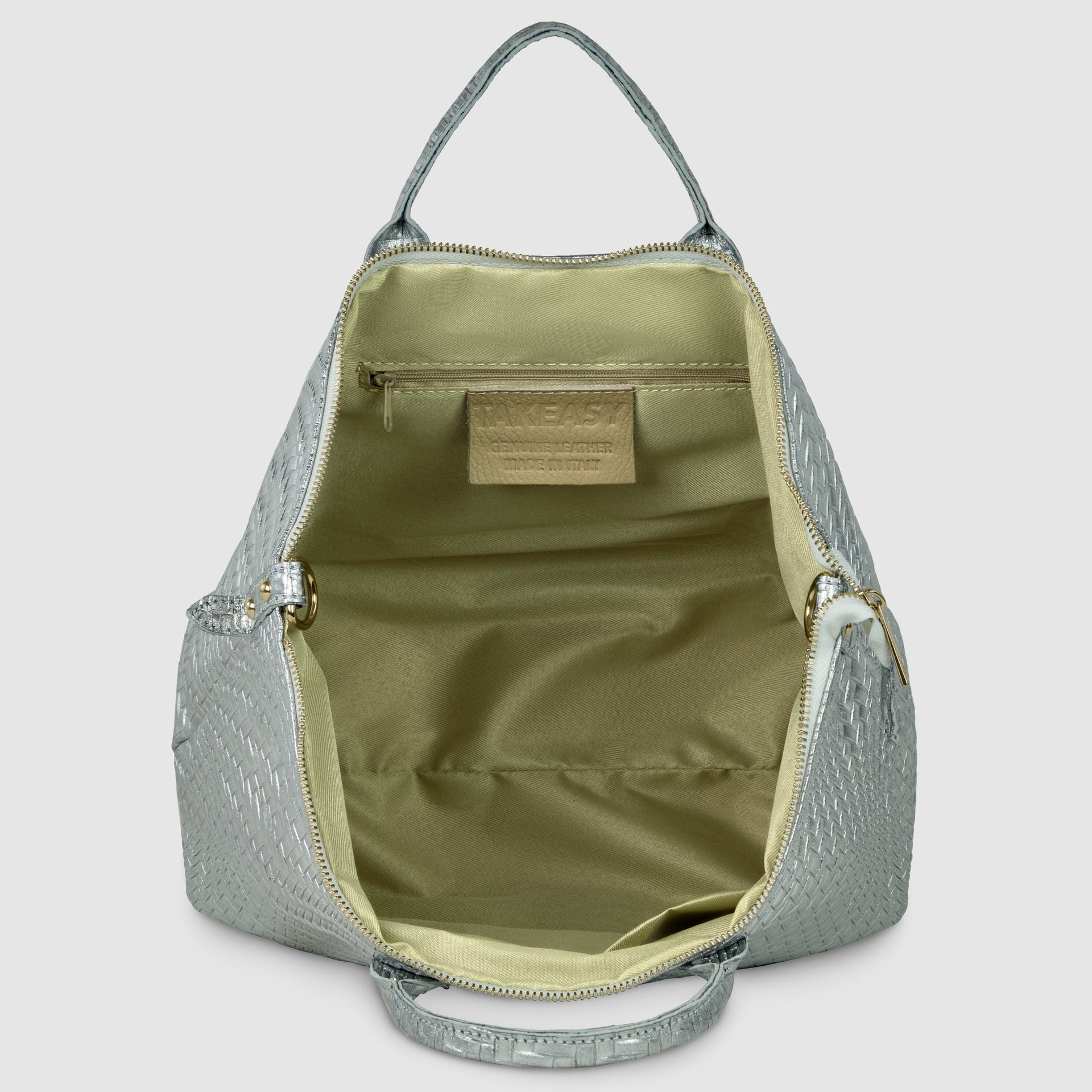Italian Metallic Suede Geometric Top-Handle Bag with Strap