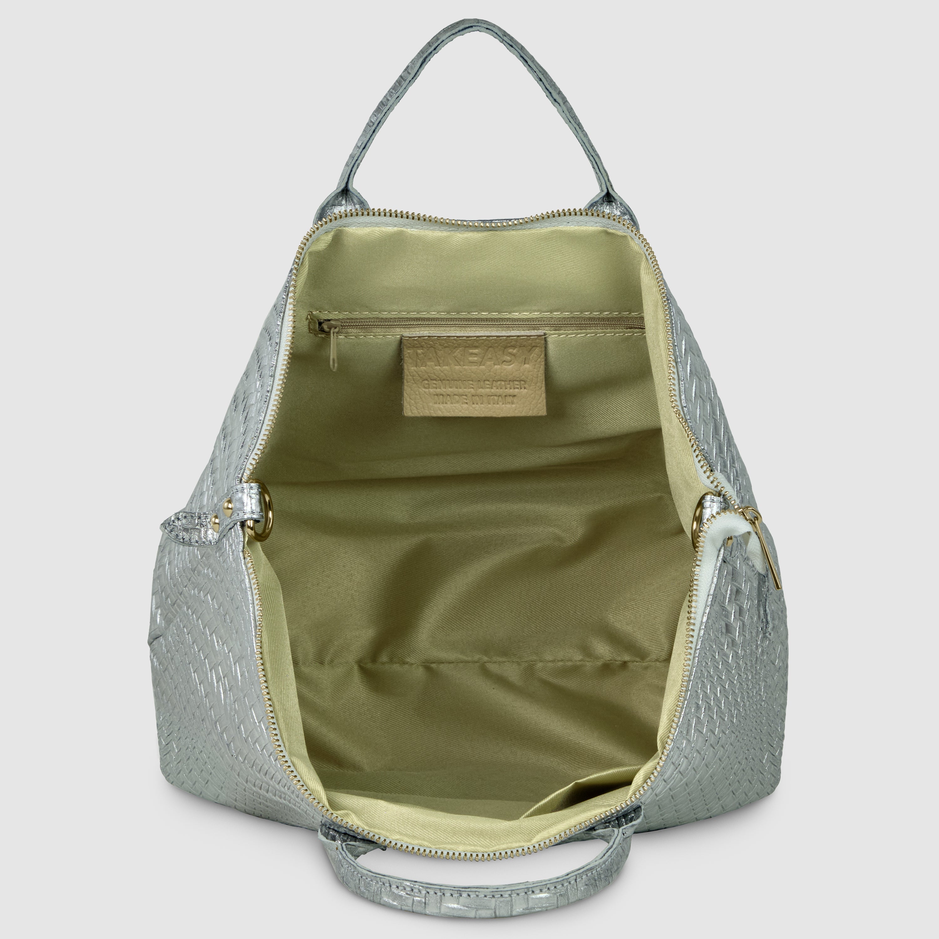 Italian Metallic Suede Geometric Top-Handle Bag with Strap