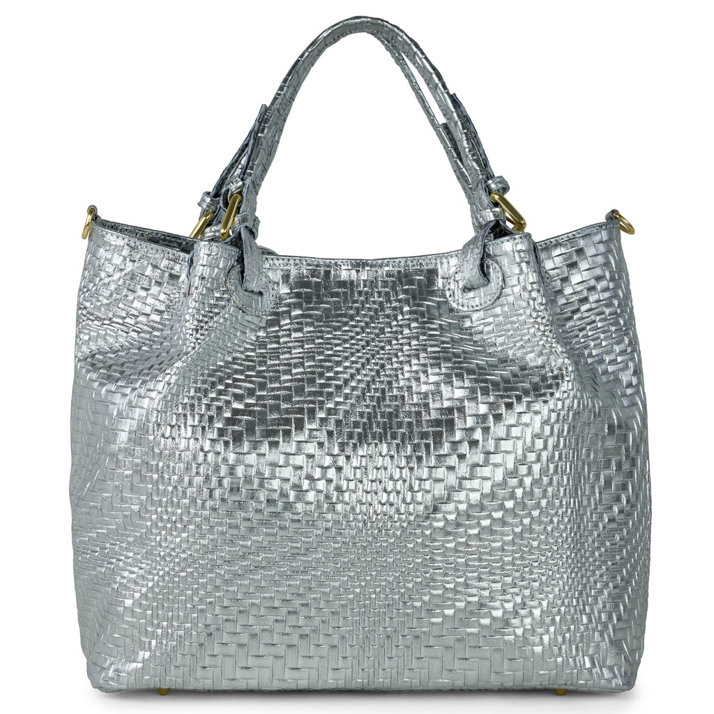 Italian Metallic Suede Geometric Top-Handle Bag with Strap