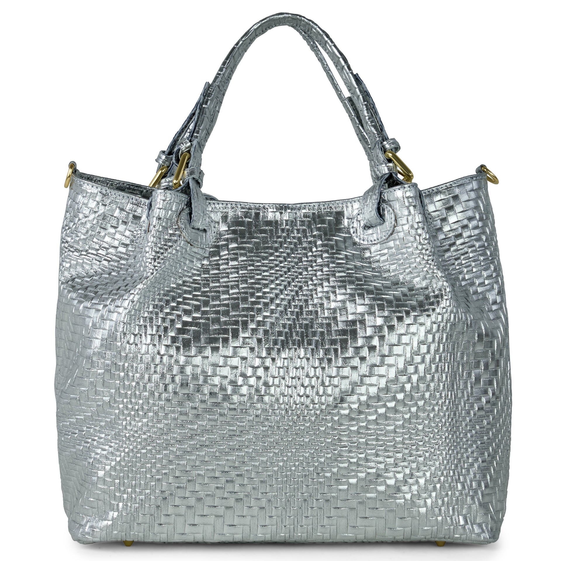 Italian Metallic Suede Geometric Top-Handle Bag with Strap