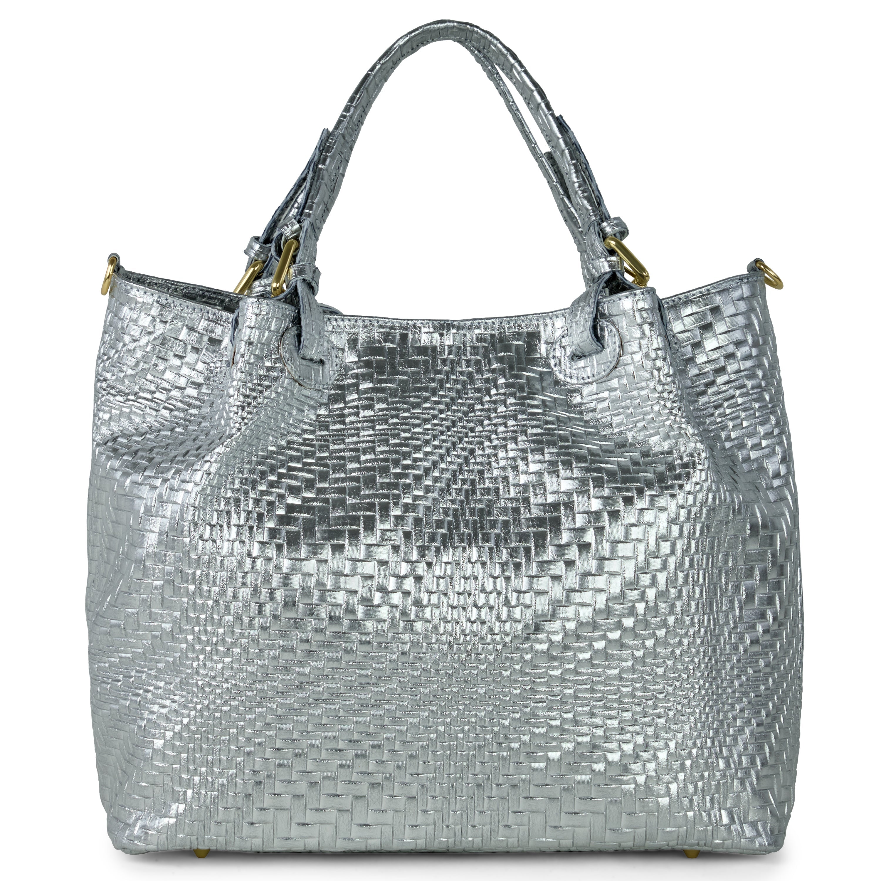 Italian Metallic Suede Geometric Top-Handle Bag with Strap