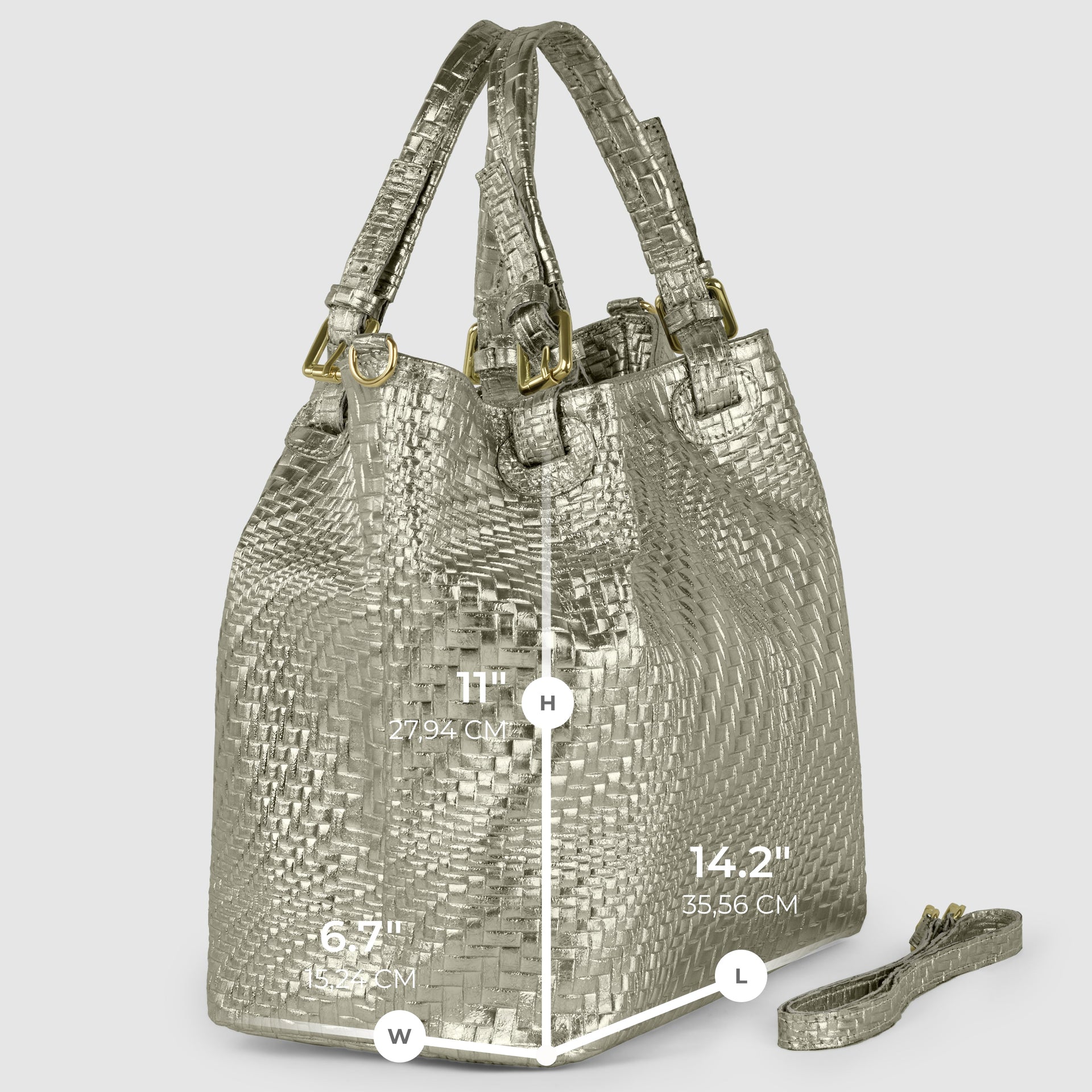 Italian Metallic Suede Geometric Top-Handle Bag with Strap