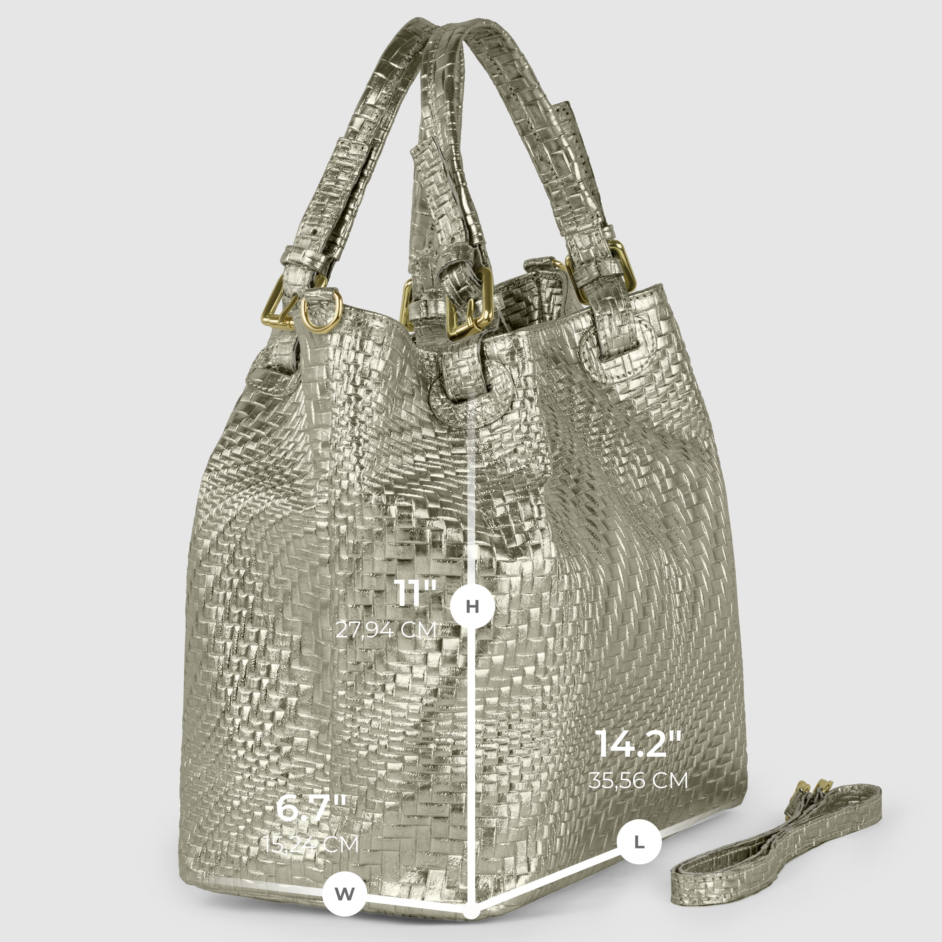Italian Metallic Suede Geometric Top-Handle Bag with Strap