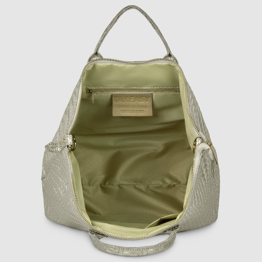 Italian Metallic Suede Geometric Top-Handle Bag with Strap