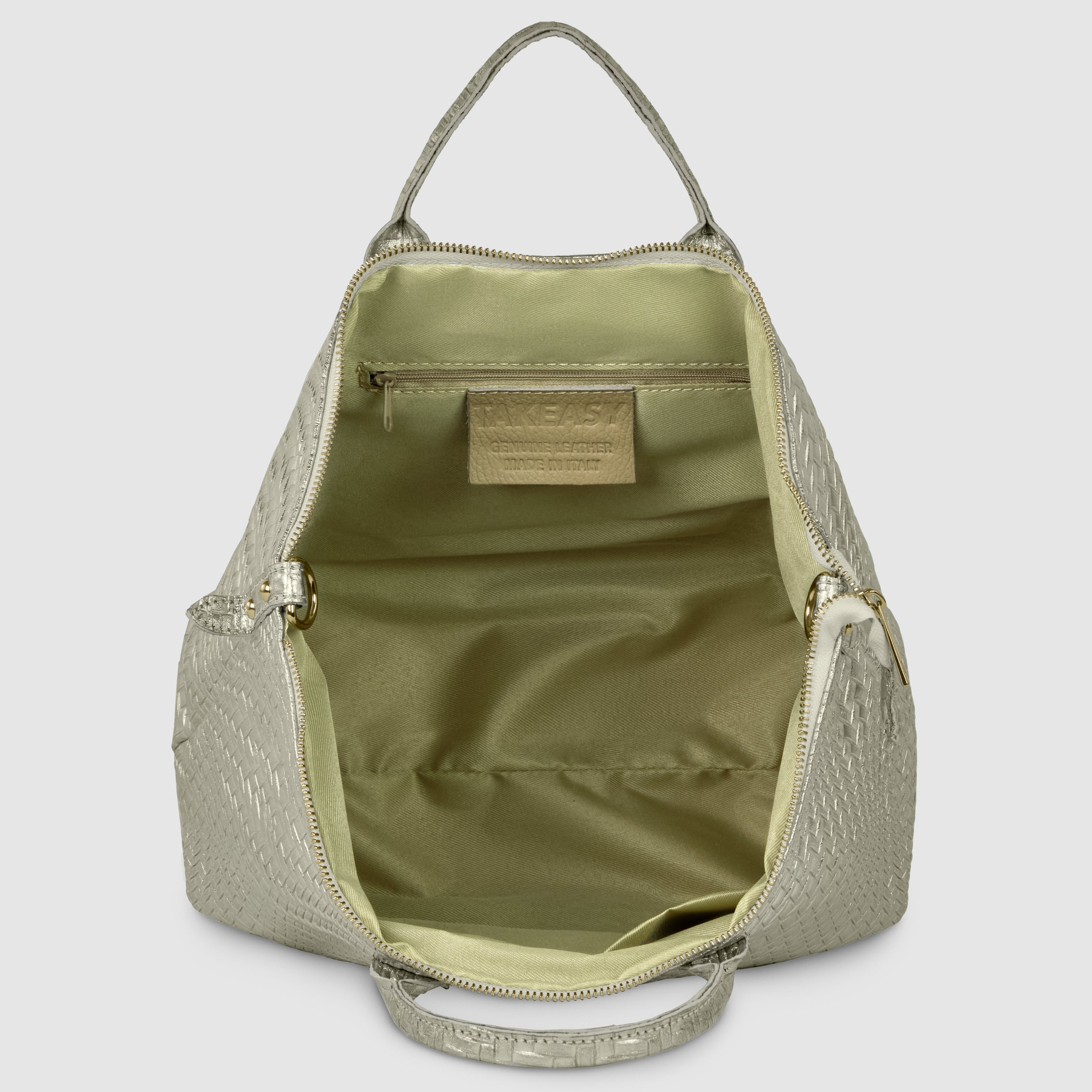 Italian Metallic Suede Geometric Top-Handle Bag with Strap