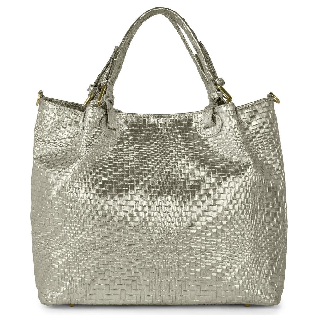 Italian Metallic Suede Geometric Top-Handle Bag with Strap