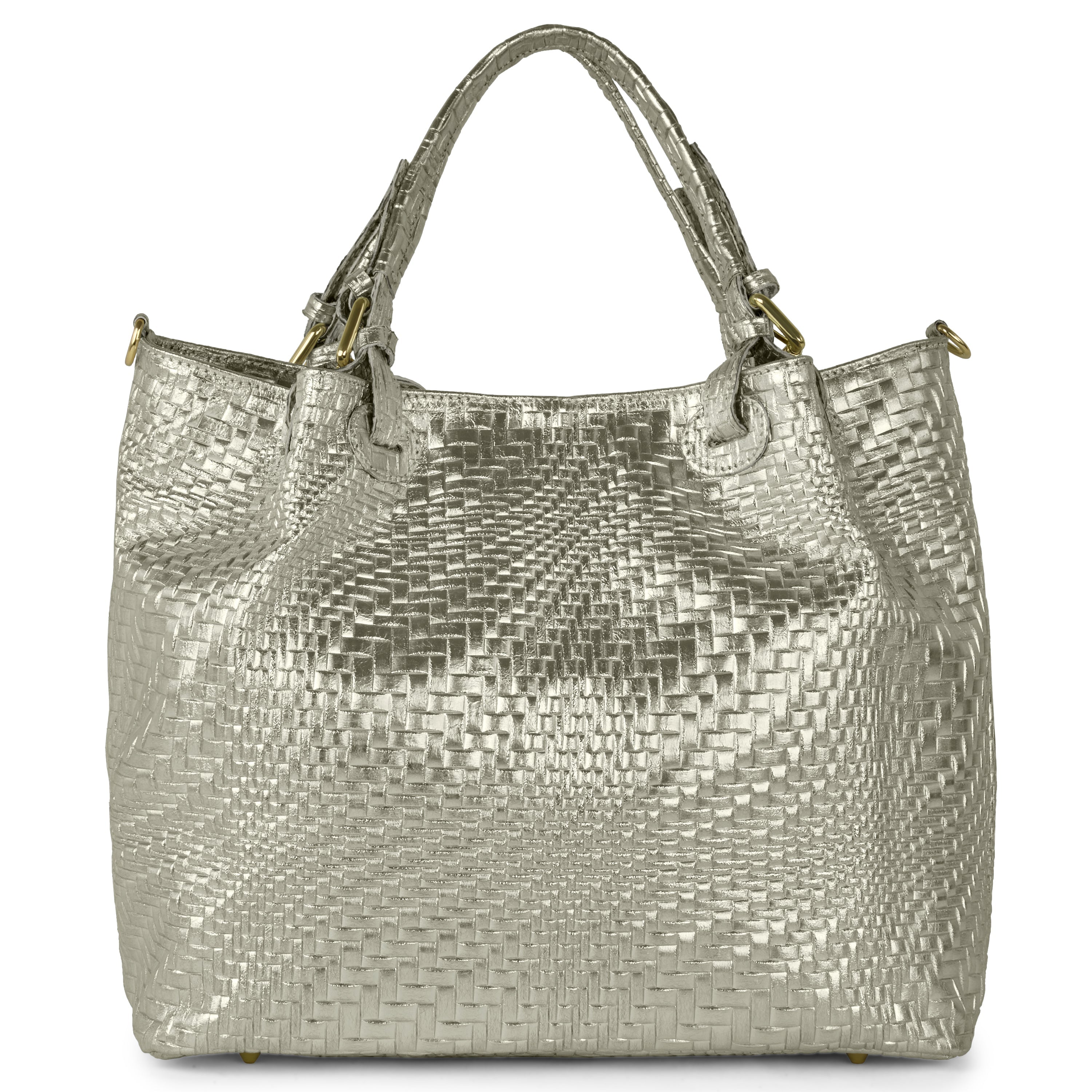 Italian Metallic Suede Geometric Top-Handle Bag with Strap