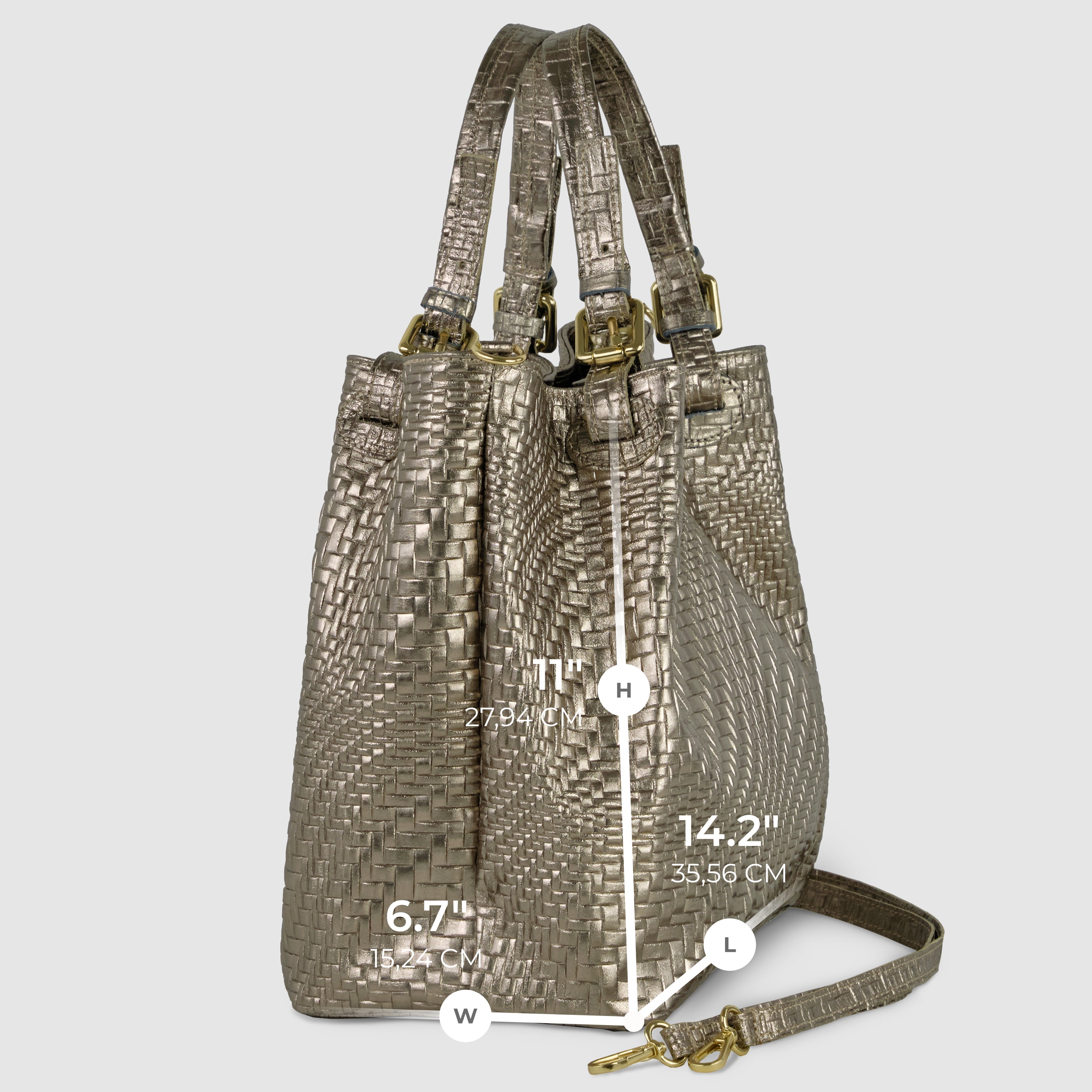 Italian Metallic Suede Geometric Top-Handle Bag with Strap