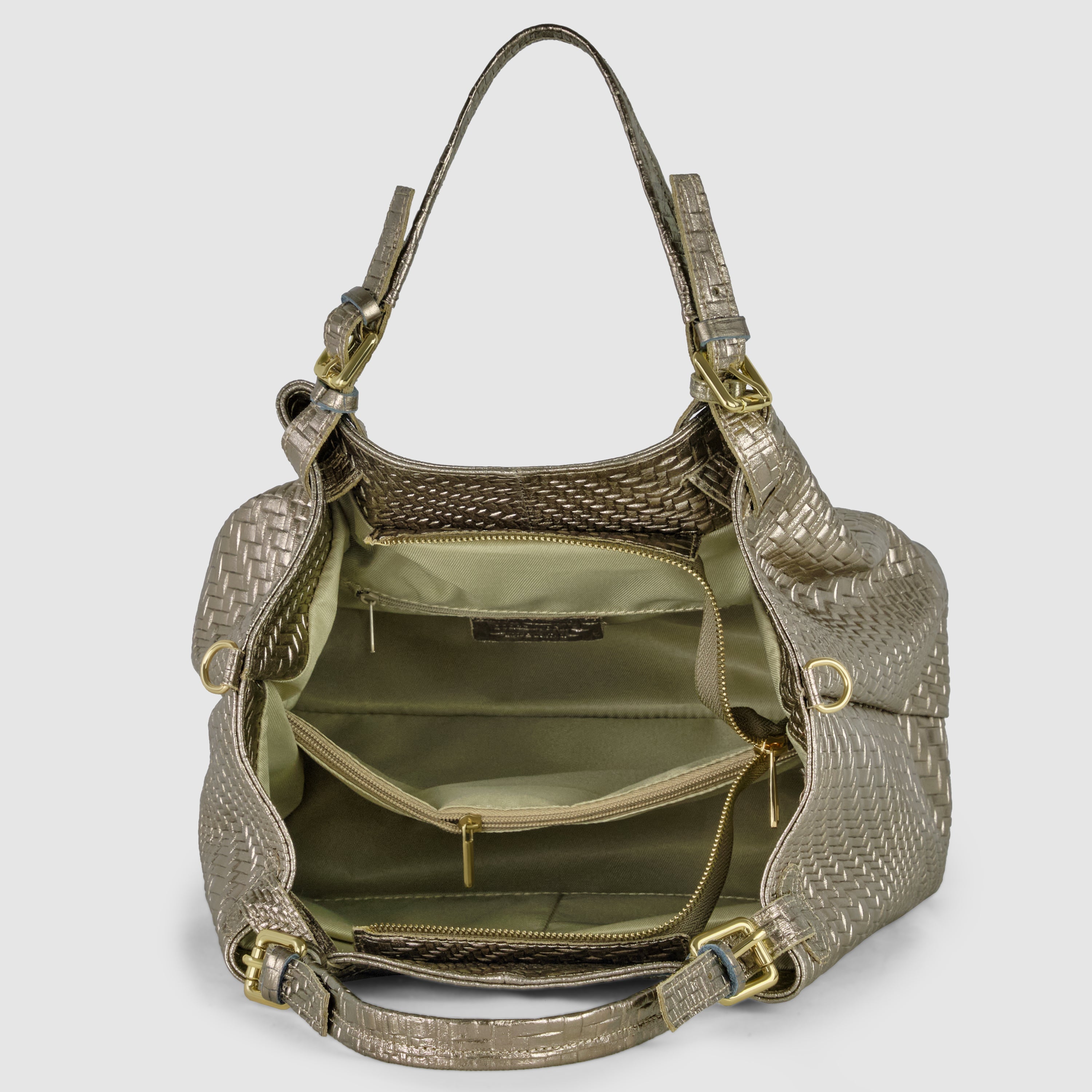 Italian Metallic Suede Geometric Top-Handle Bag with Strap