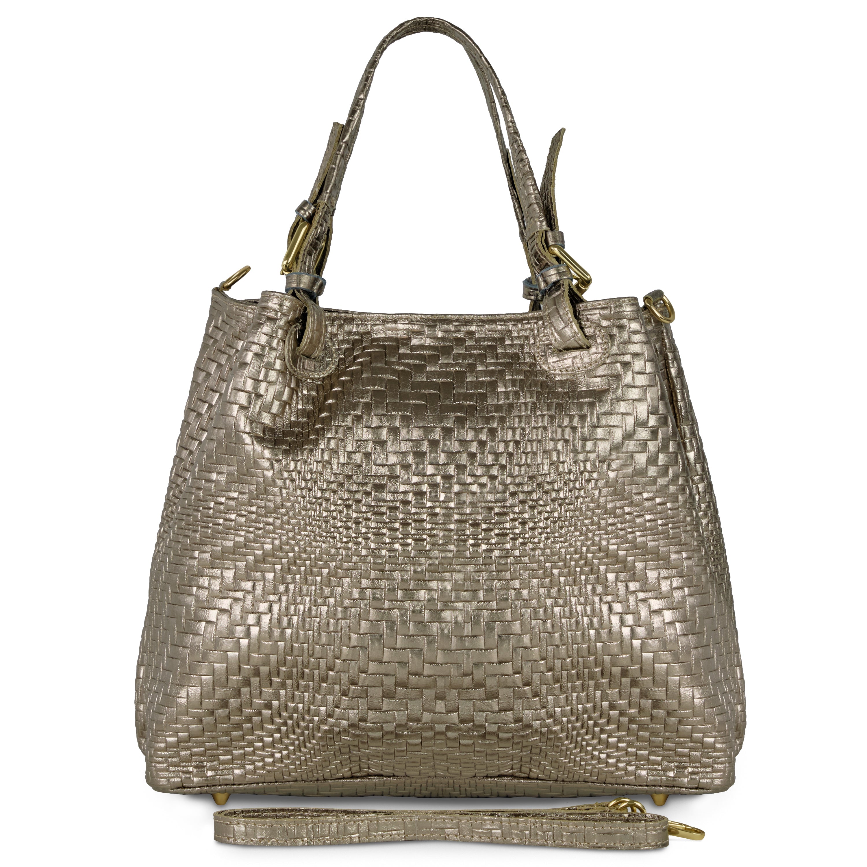 Italian Metallic Suede Geometric Top-Handle Bag with Strap