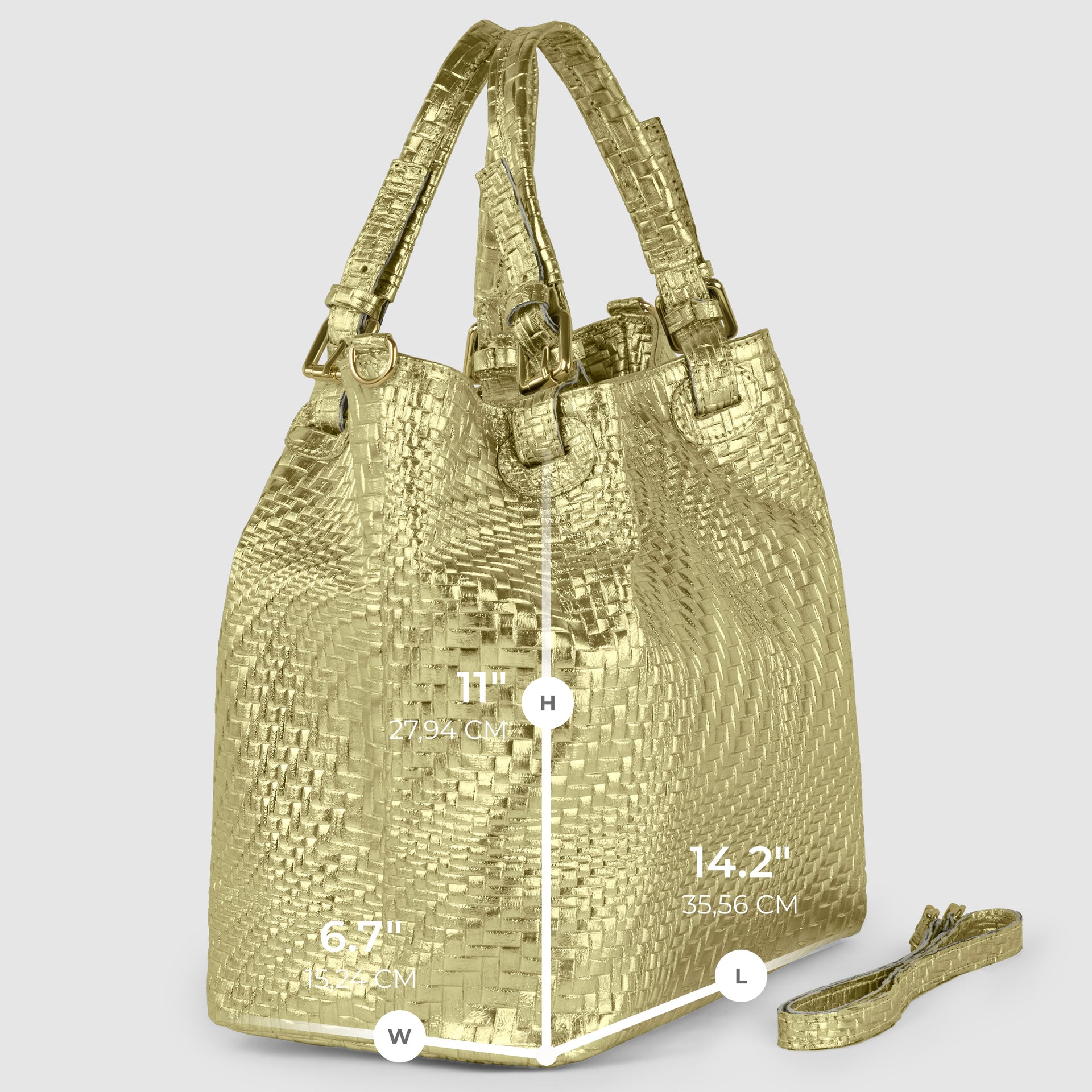 Italian Metallic Suede Geometric Top-Handle Bag with Strap