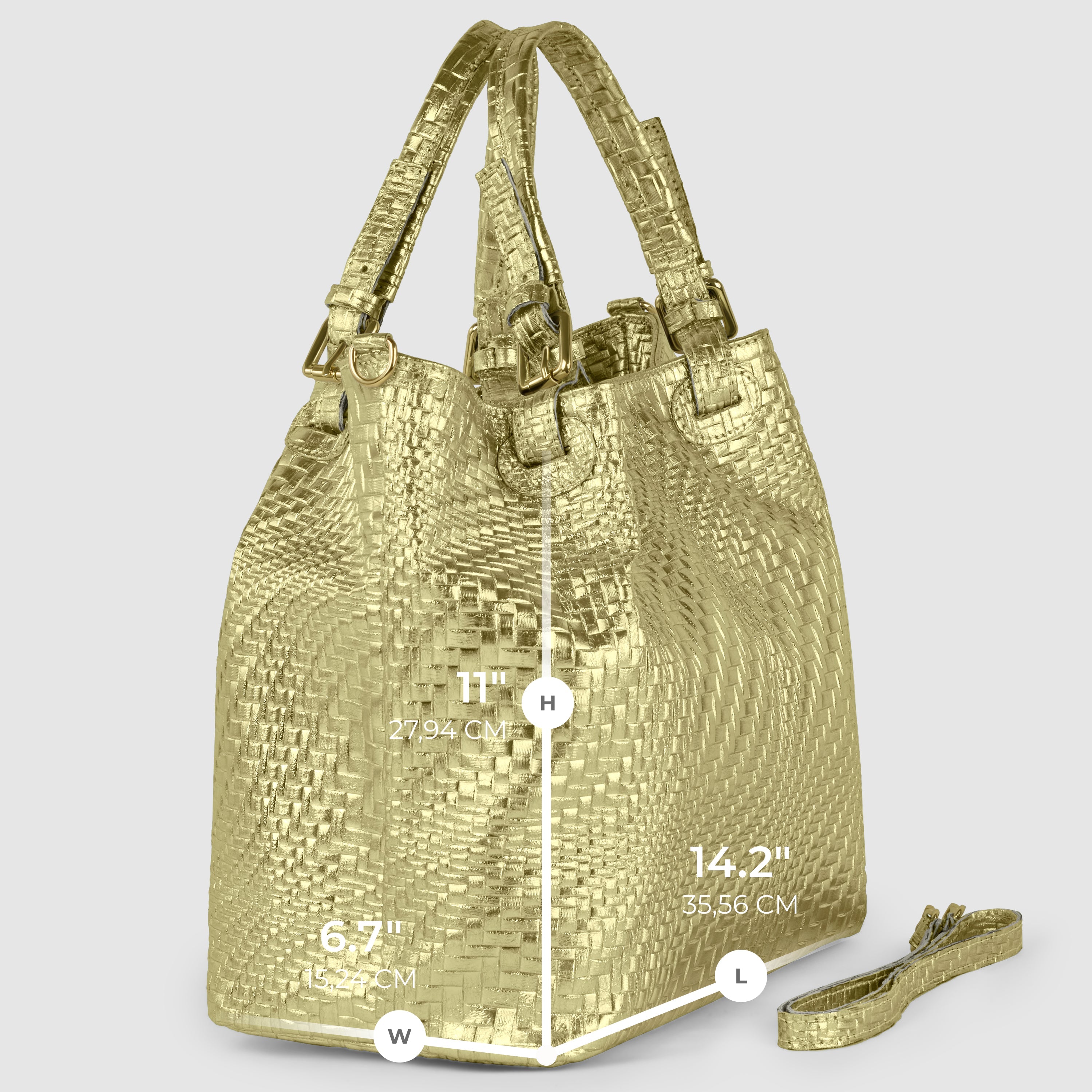 Italian Metallic Suede Geometric Top-Handle Bag with Strap