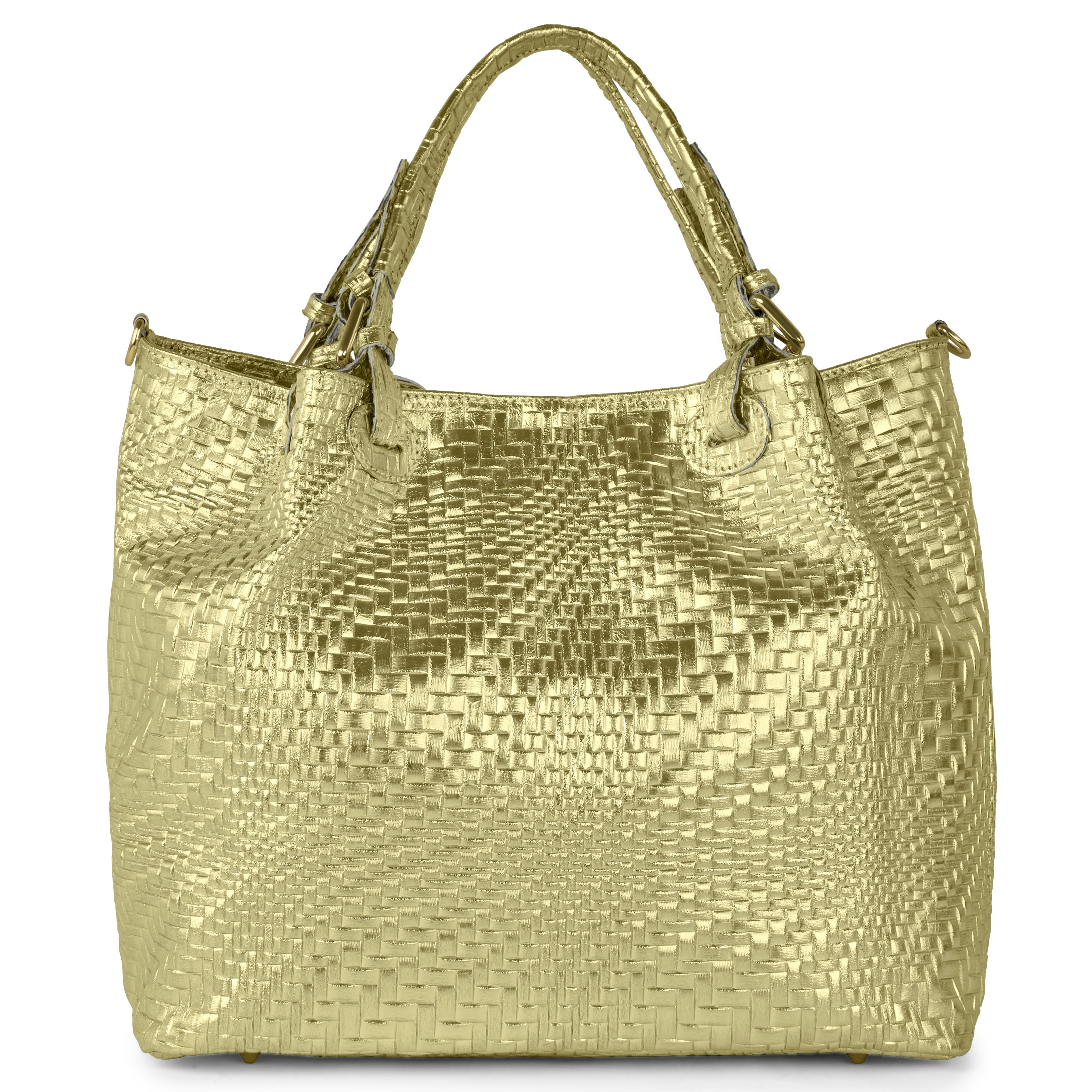Medium Italian metallic suede handbag with geometric grid pattern and crossbody strap
