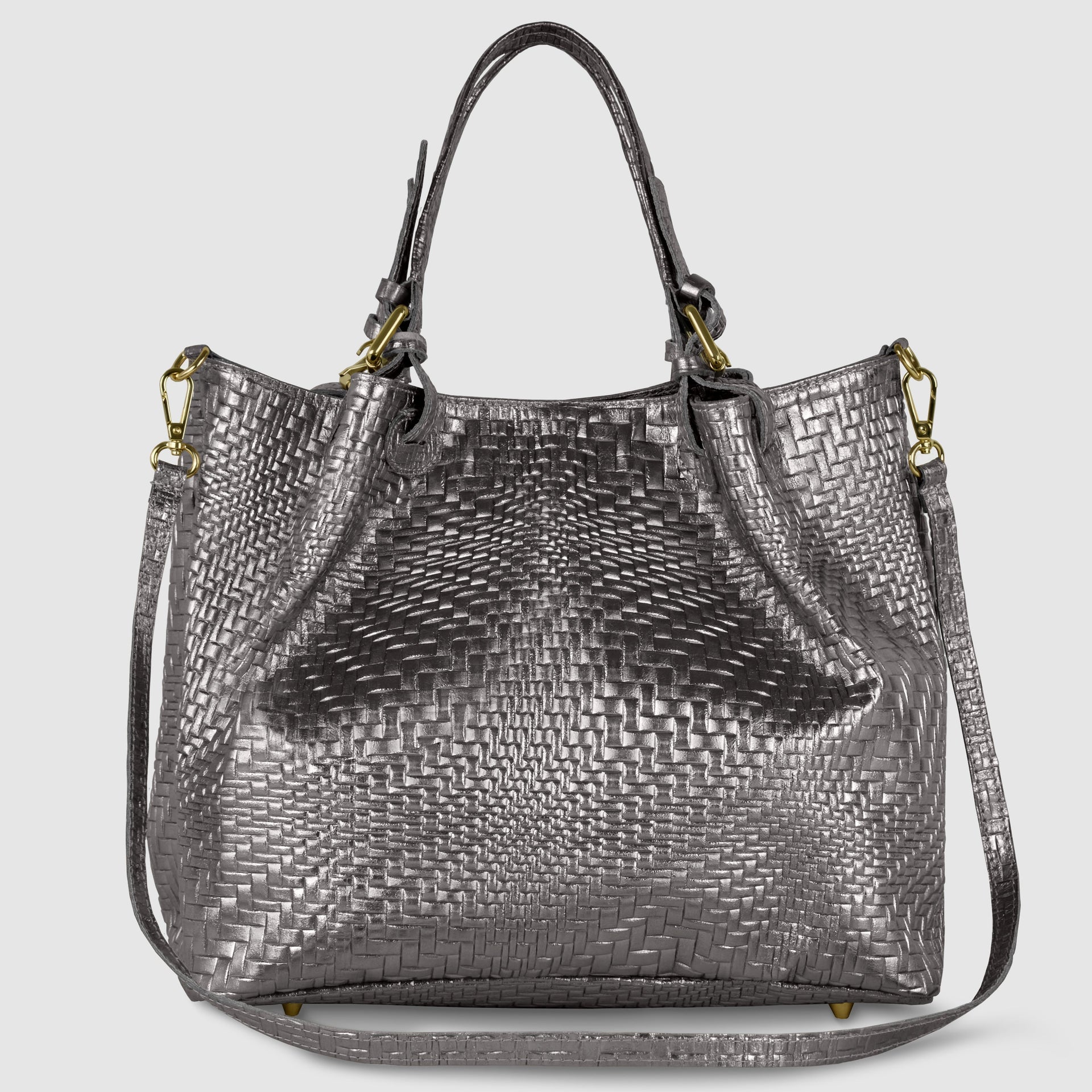 Italian Metallic Suede Geometric Top-Handle Bag with Strap