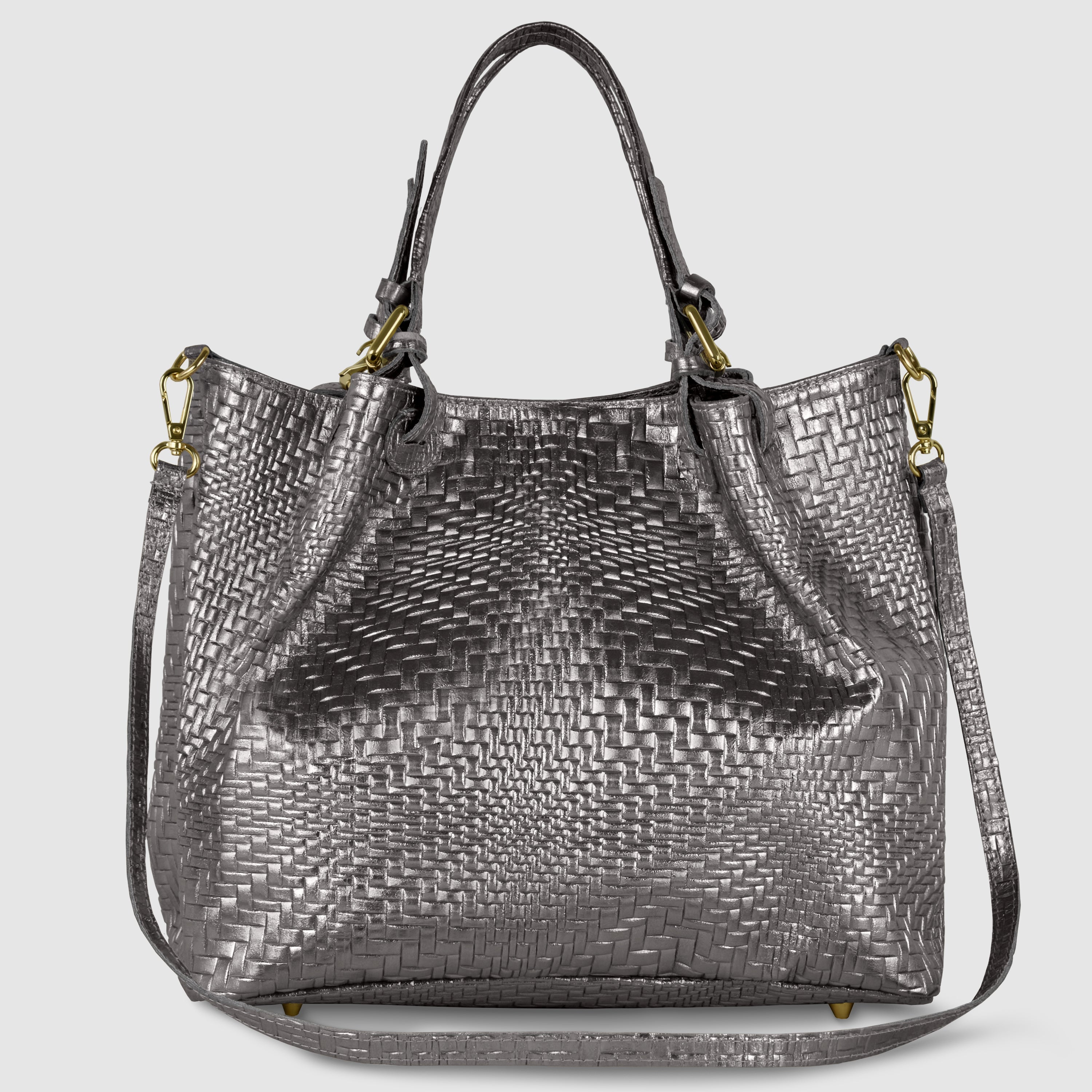 Italian Metallic Suede Geometric Top-Handle Bag with Strap