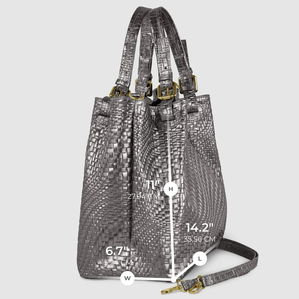 Italian Metallic Suede Geometric Top-Handle Bag with Strap