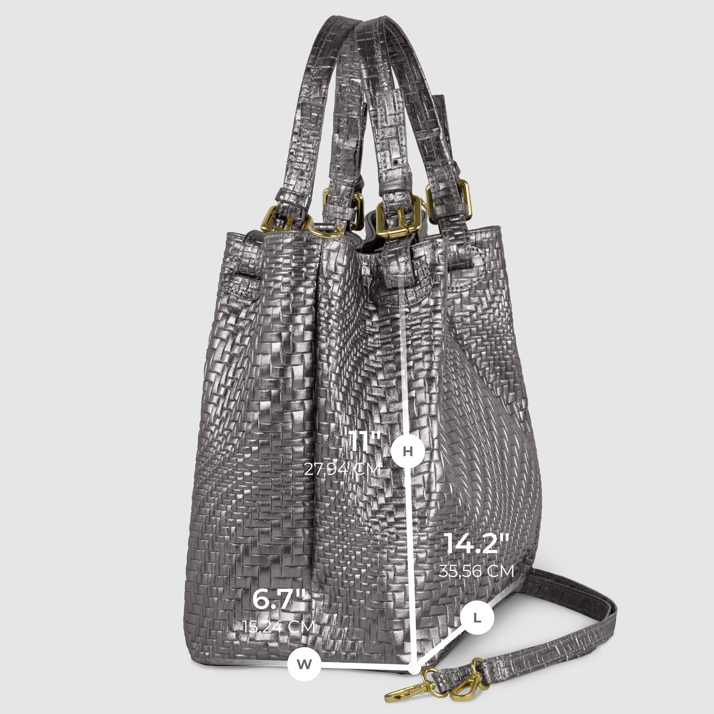 Italian Metallic Suede Geometric Top-Handle Bag with Strap