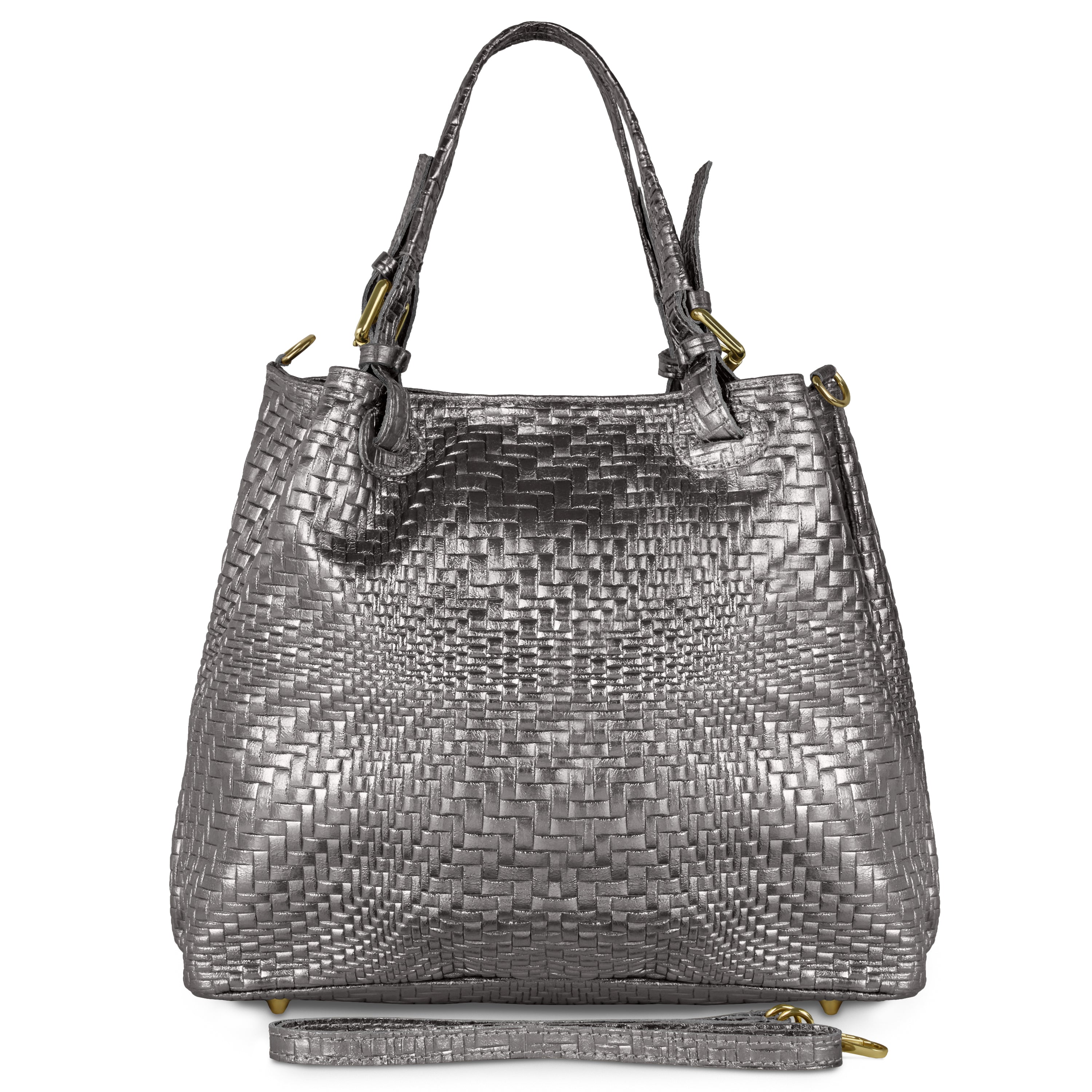 Italian Metallic Suede Geometric Top-Handle Bag with Strap