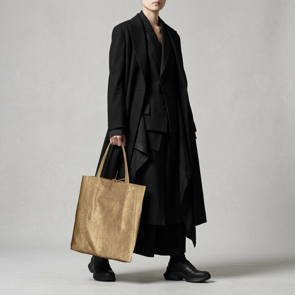 Italian Genuine Metallic Suede Tote Bag - Modern Soft Structure