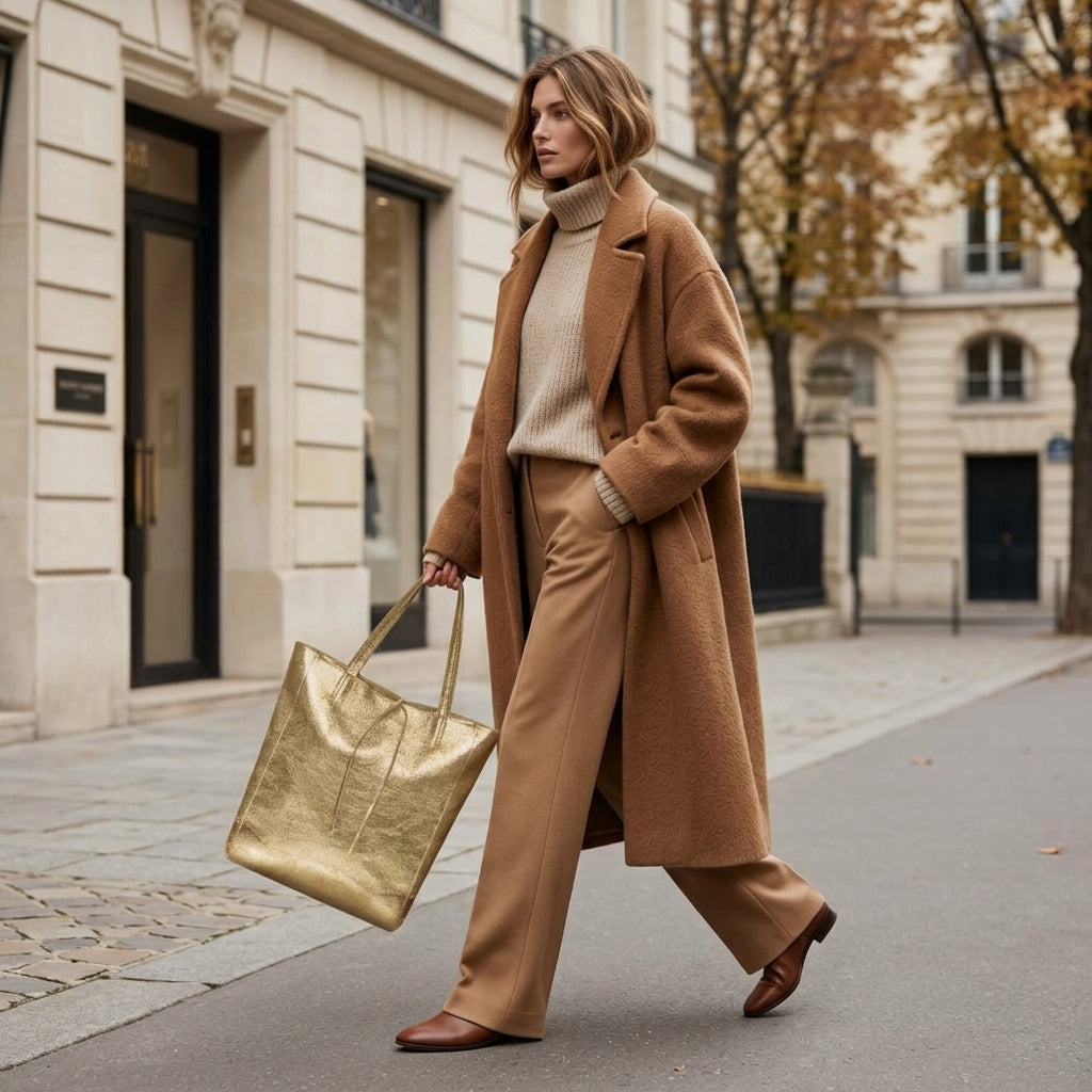 Italian Genuine Metallic Suede Tote Bag - Modern Soft Structure