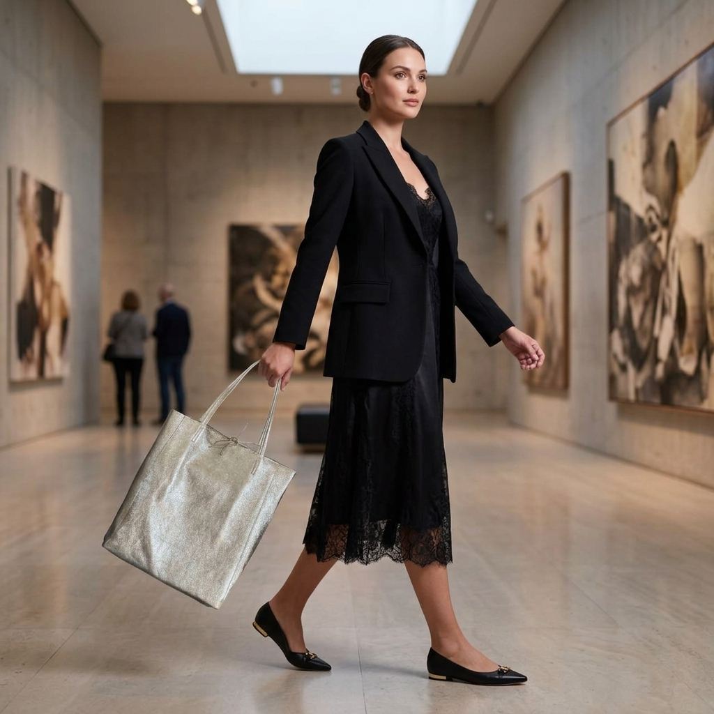 Italian Genuine Metallic Suede Tote Bag - Modern Soft Structure