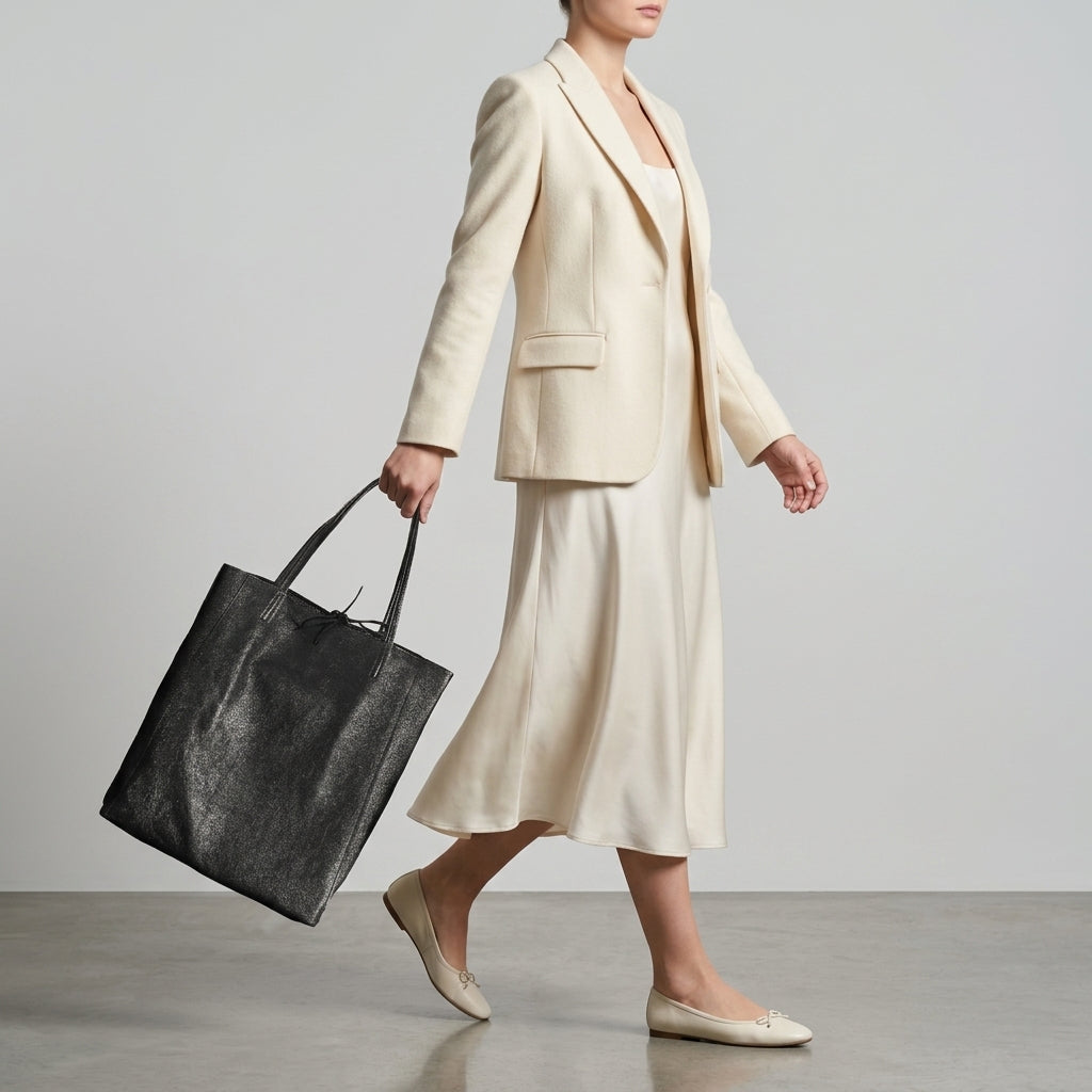 Italian Genuine Metallic Suede Tote Bag - Modern Soft Structure