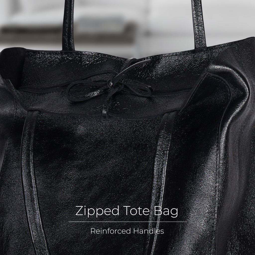 Italian Genuine Metallic Suede Tote Bag - Modern Soft Structure