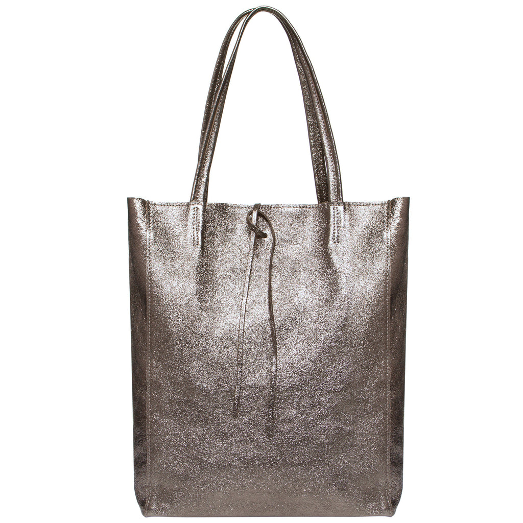 Italian Genuine Metallic Suede Tote Bag - Modern Soft Structure