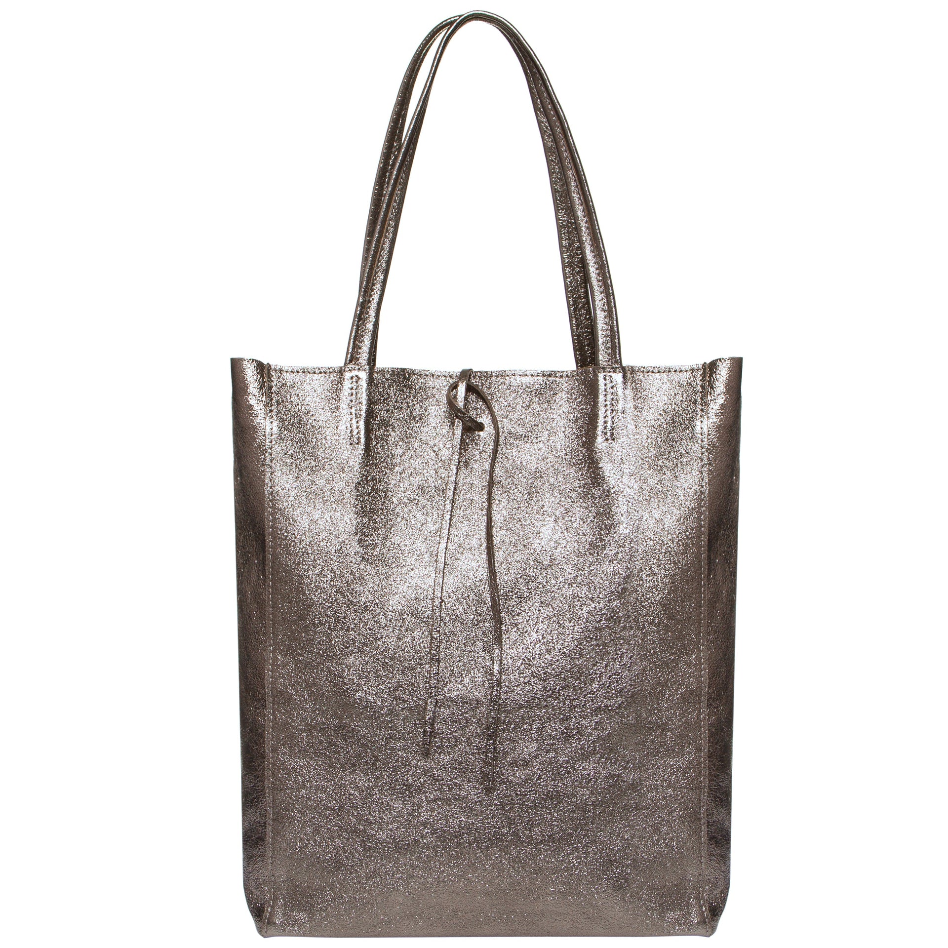 Italian Genuine Metallic Suede Tote Bag - Modern Soft Structure