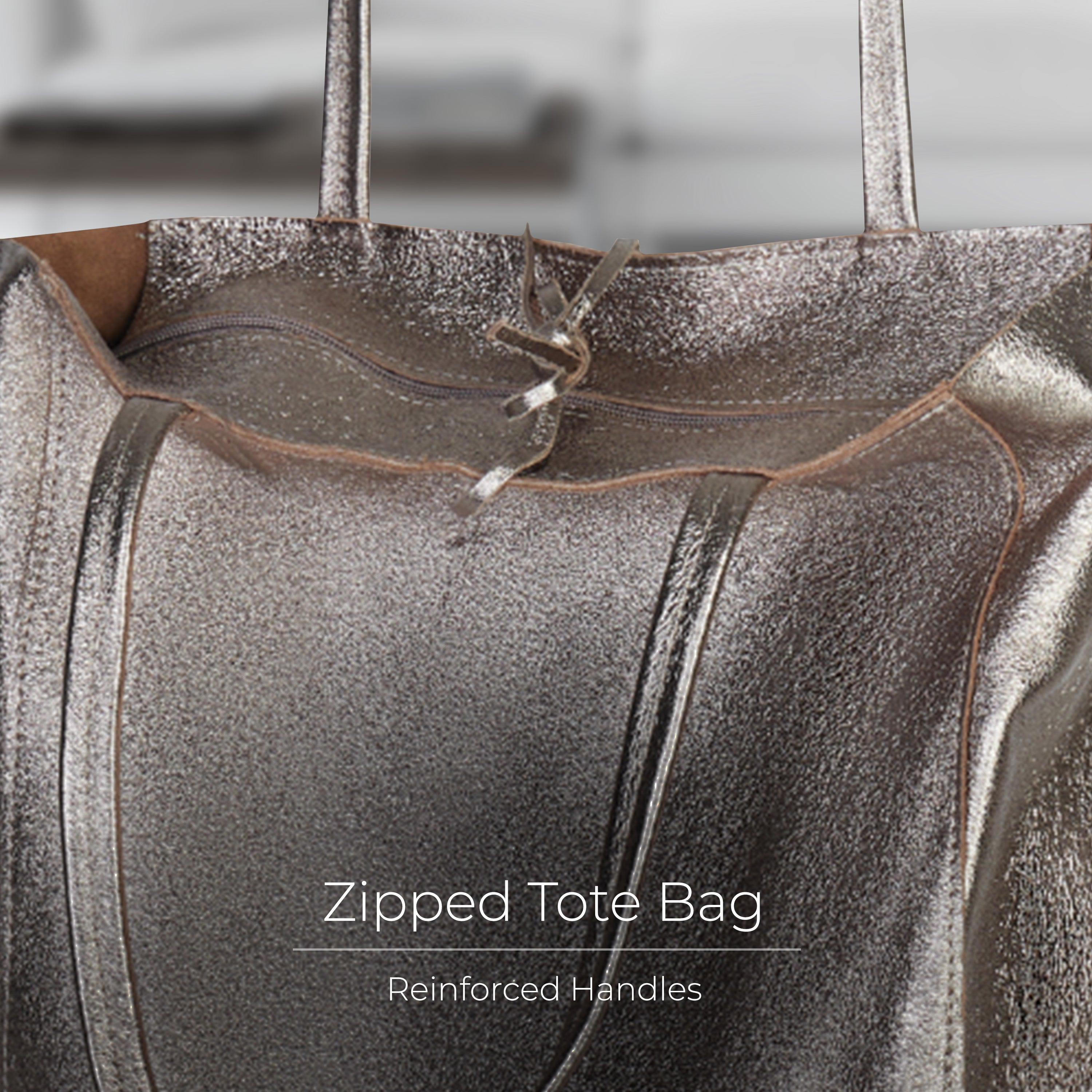 Italian Genuine Metallic Suede Tote Bag - Modern Soft Structure