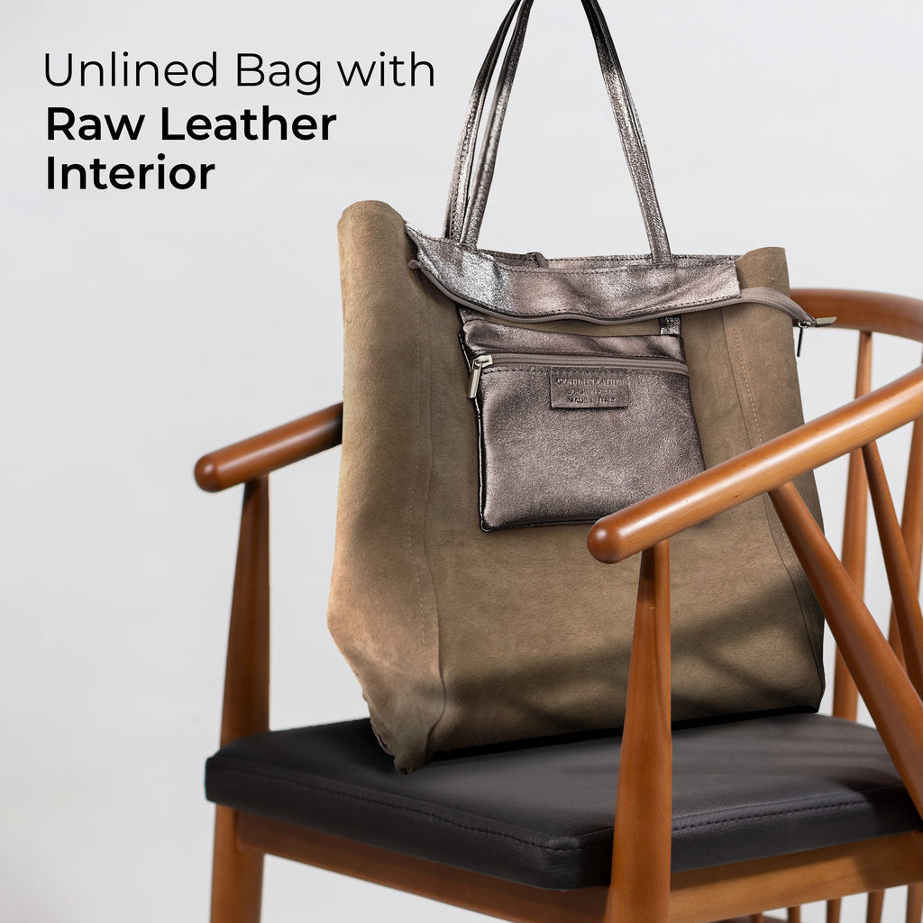 Italian Genuine Metallic Suede Tote Bag - Modern Soft Structure