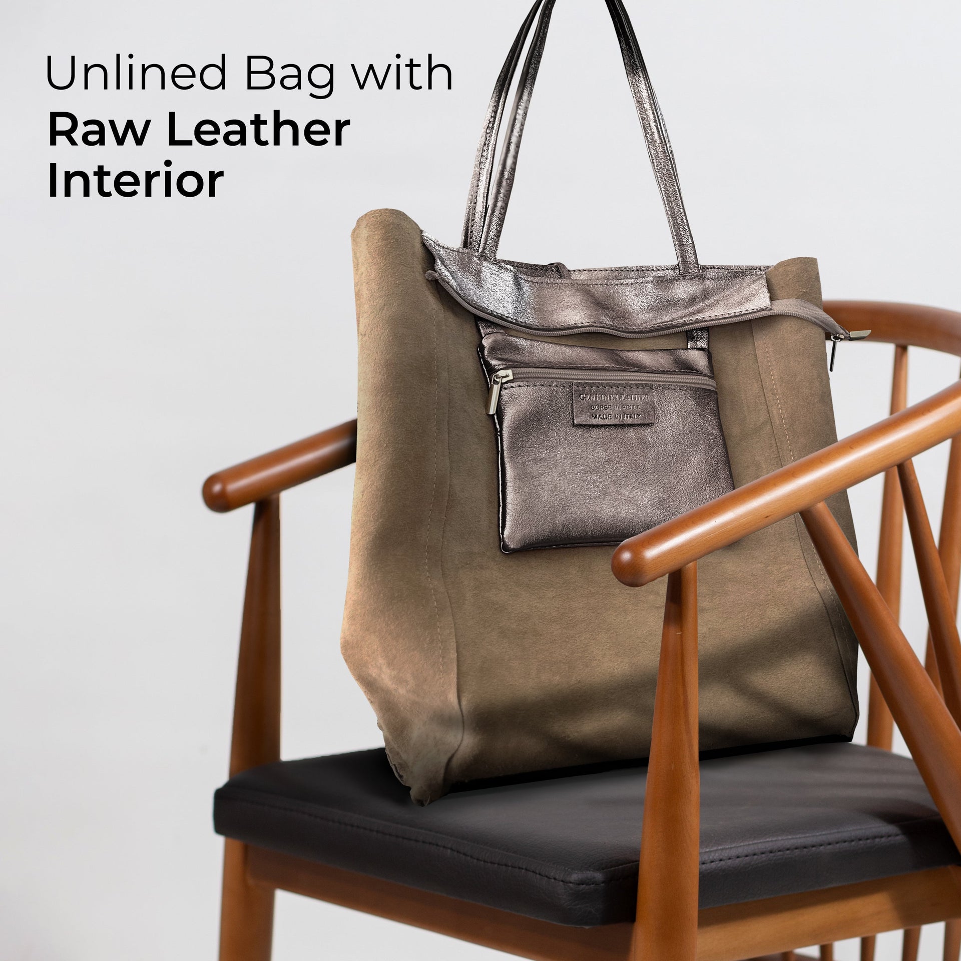 Italian Genuine Metallic Suede Tote Bag - Modern Soft Structure
