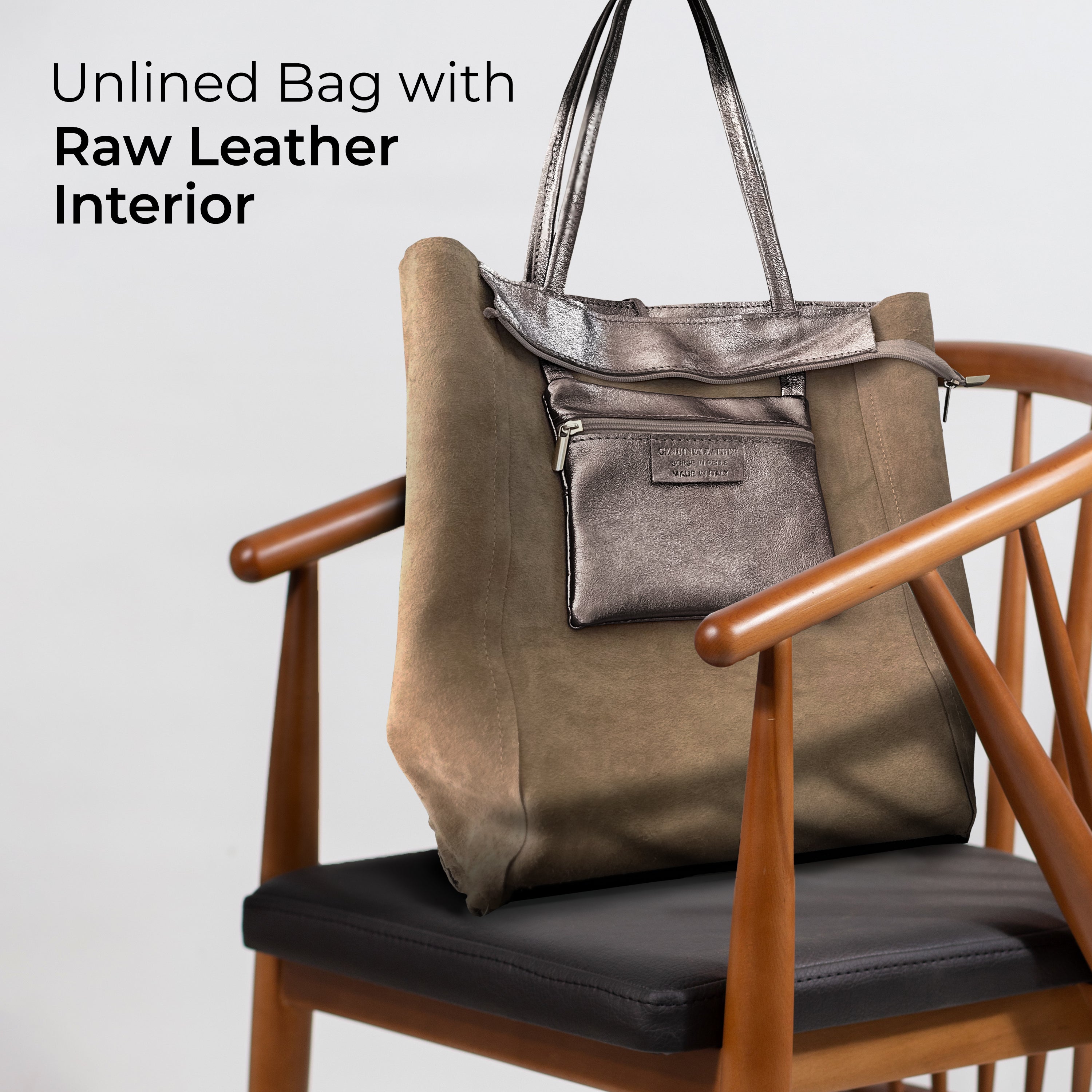 Italian Genuine Metallic Suede Tote Bag - Modern Soft Structure
