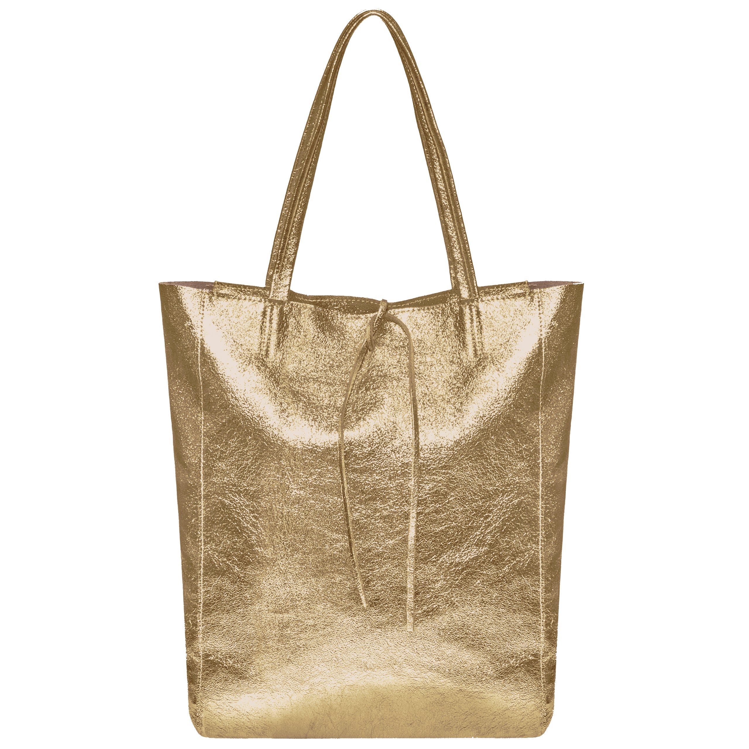 Italian Genuine Metallic Suede Tote Bag - Modern Soft Structure