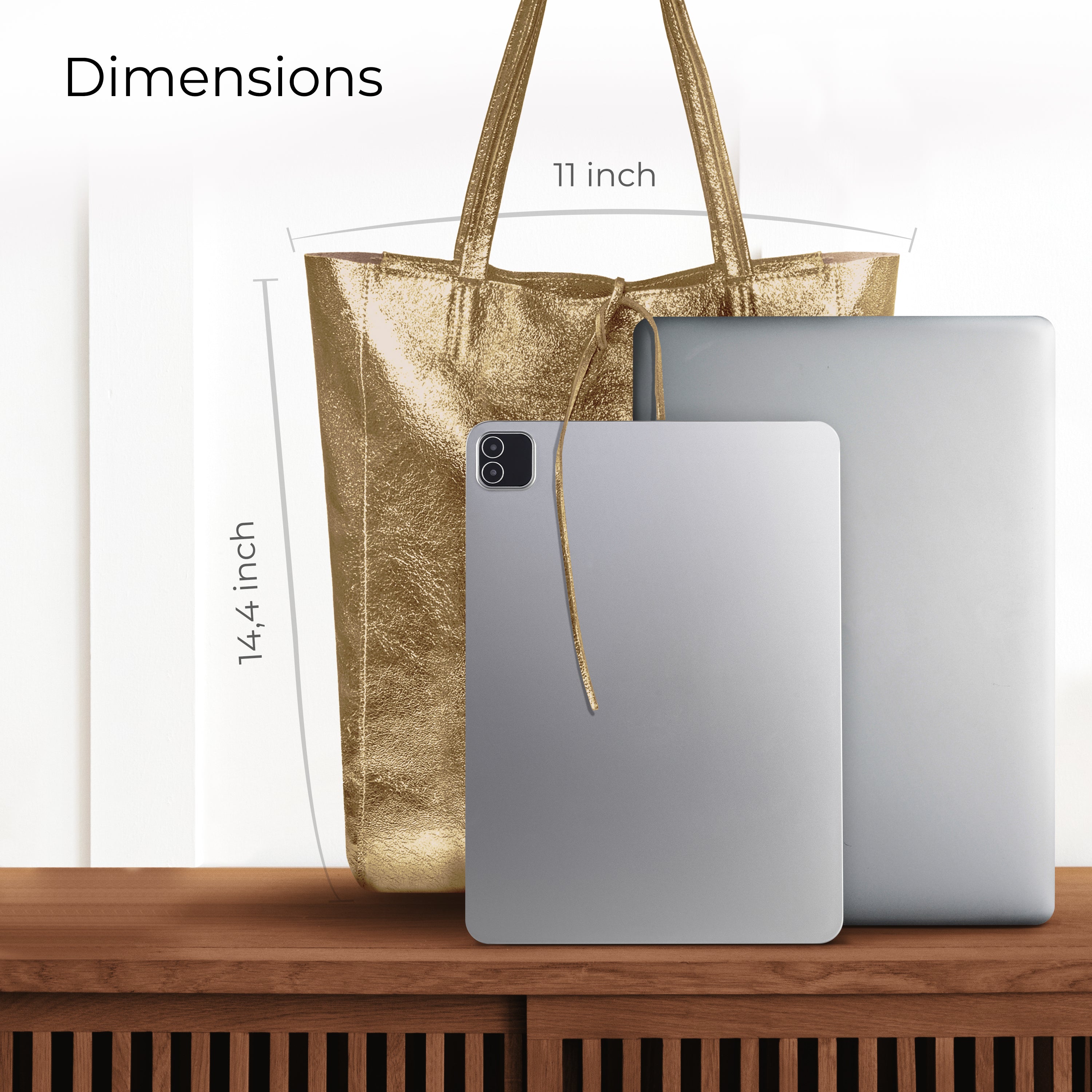 Italian Genuine Metallic Suede Tote Bag - Modern Soft Structure