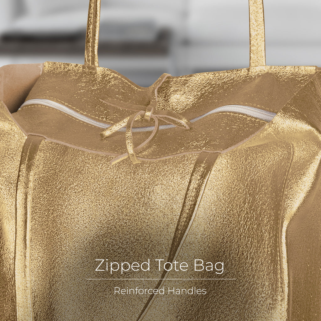 Italian Genuine Metallic Suede Tote Bag - Modern Soft Structure