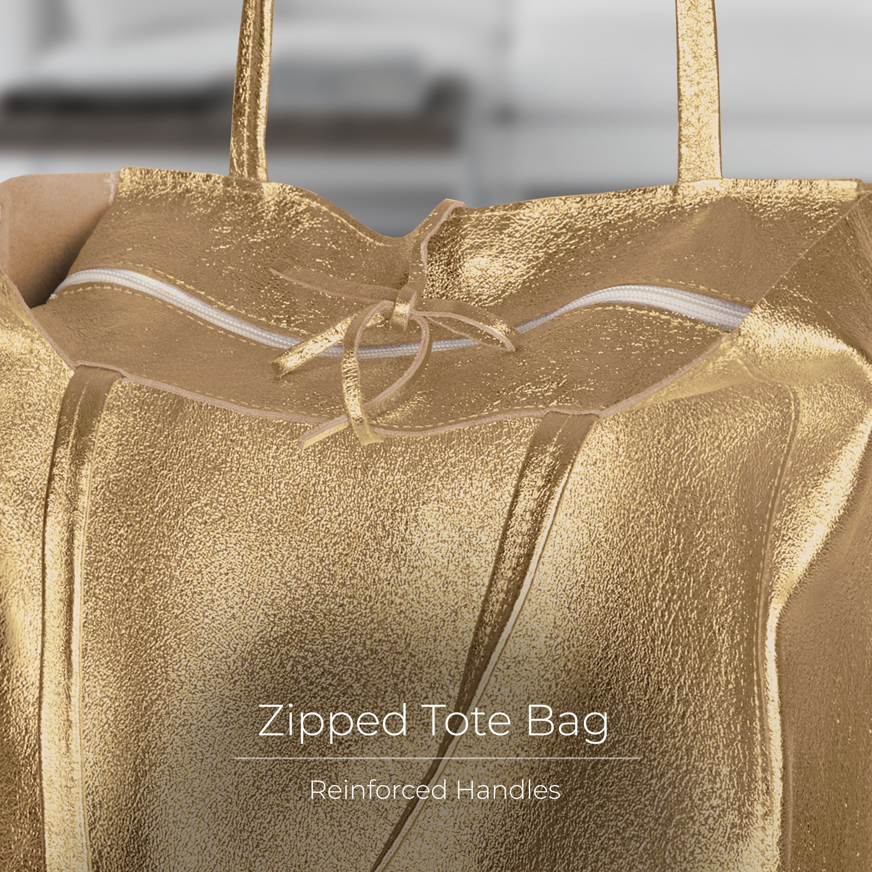 Italian Genuine Metallic Suede Tote Bag - Modern Soft Structure