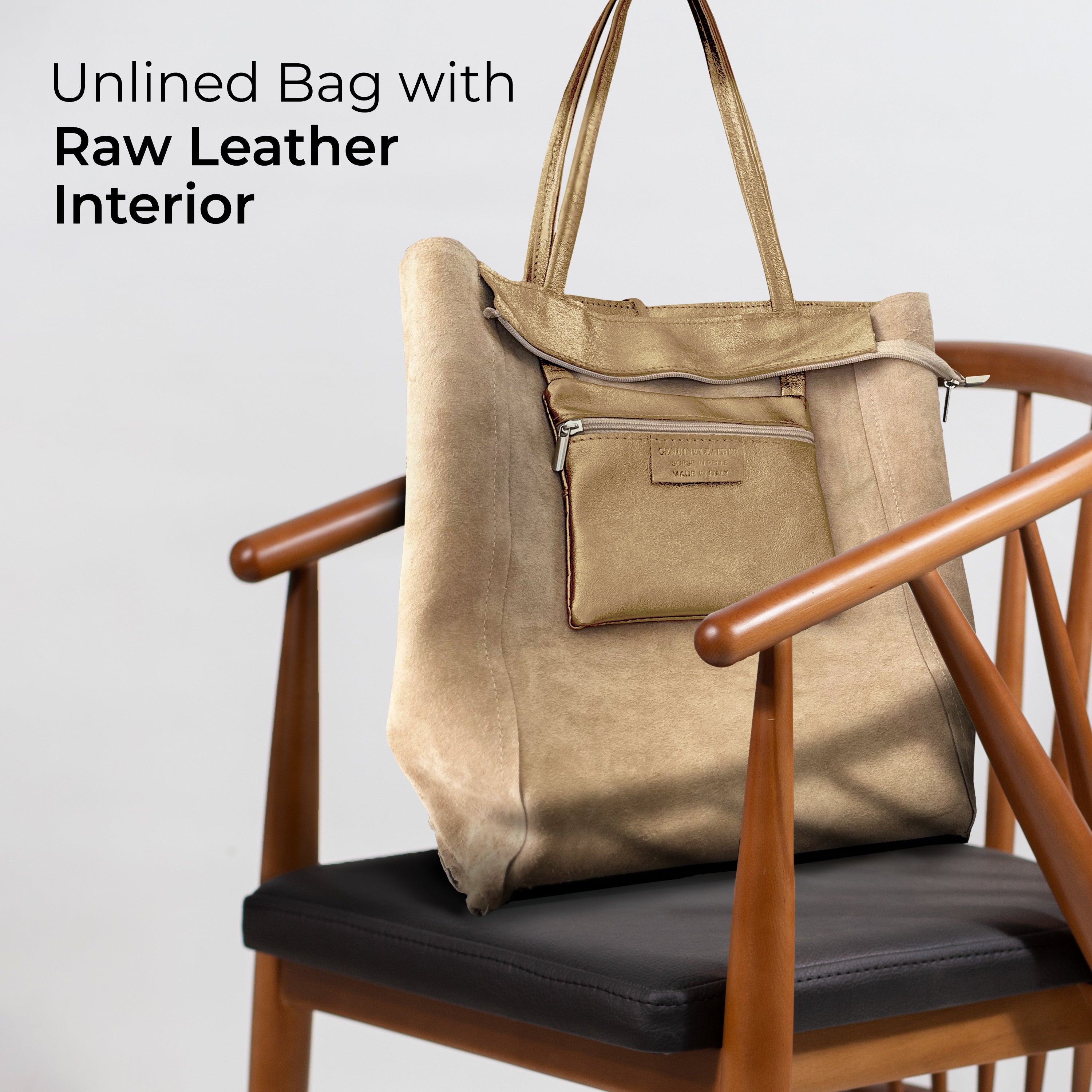 Italian Genuine Metallic Suede Tote Bag - Modern Soft Structure