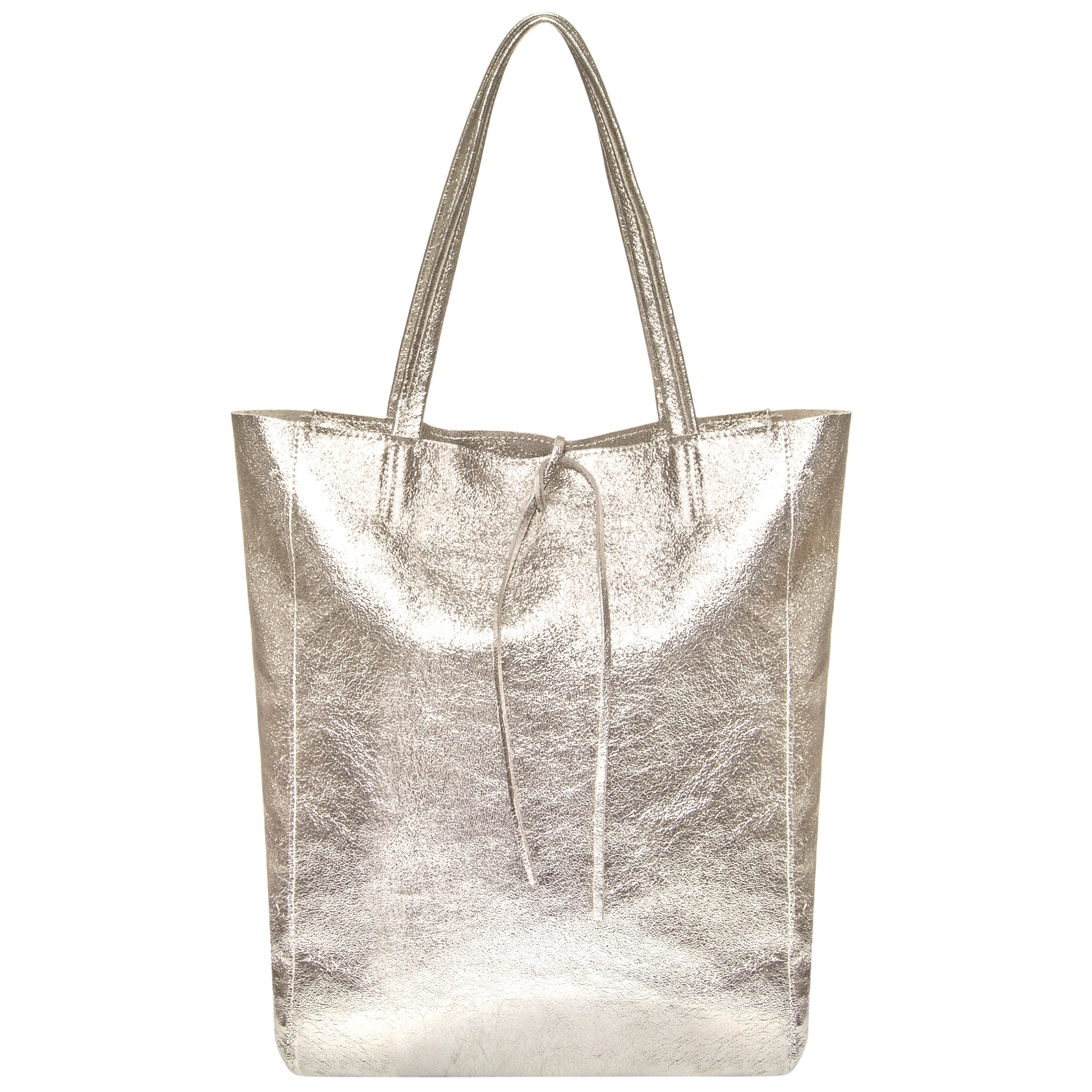 Metallic silver Italian genuine suede tote bag with soft structure