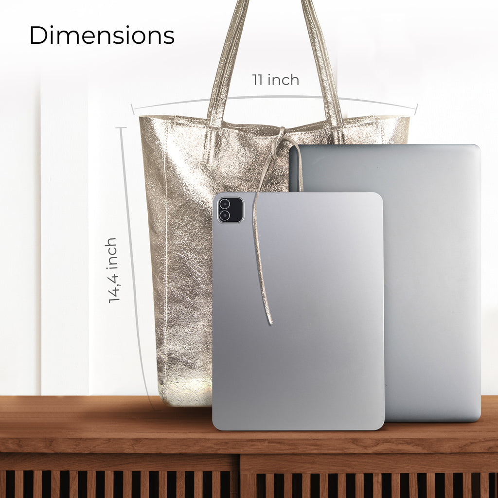 Italian Genuine Metallic Suede Tote Bag - Modern Soft Structure