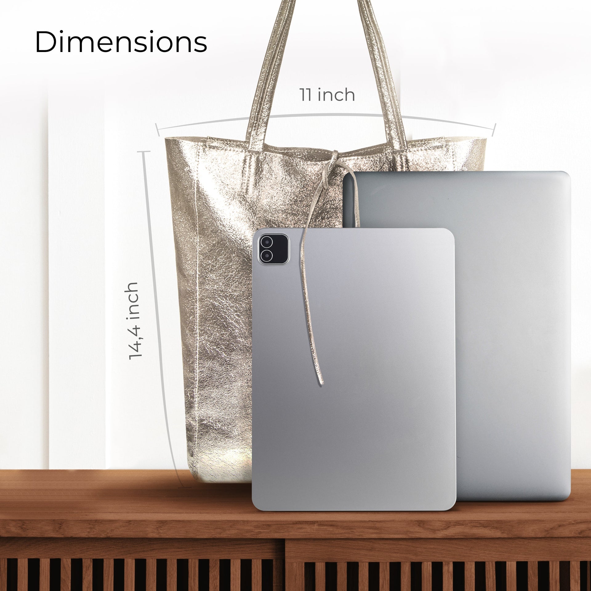 Italian Genuine Metallic Suede Tote Bag - Modern Soft Structure